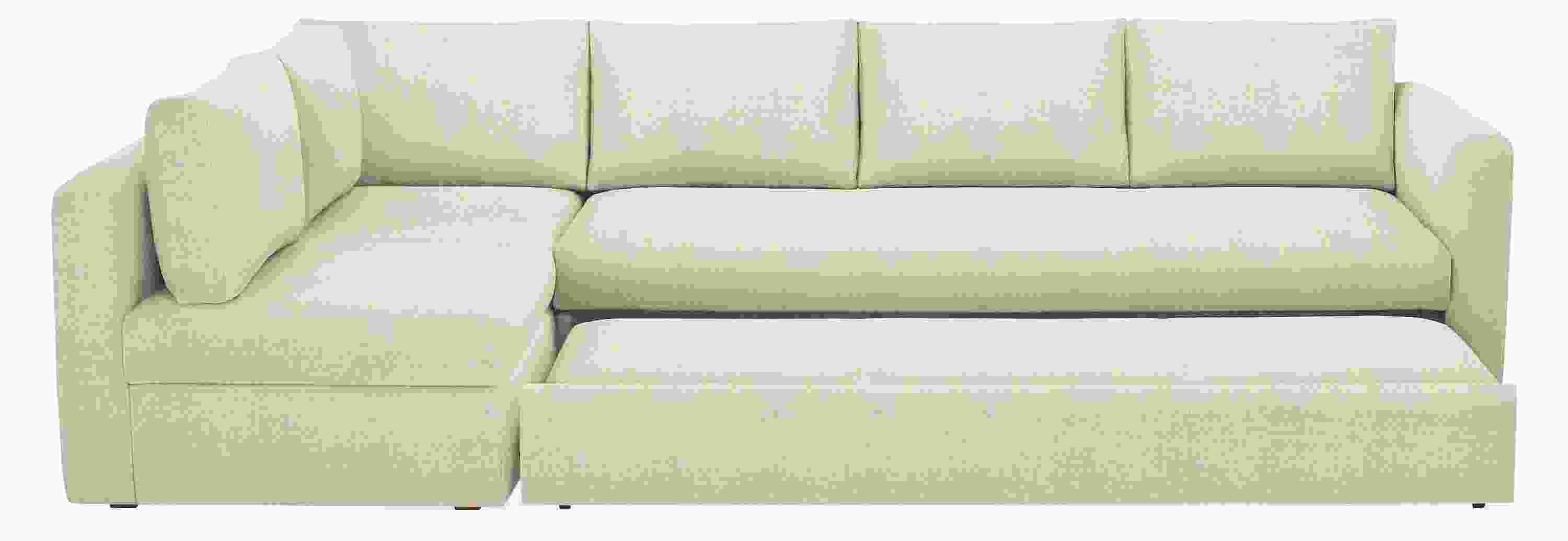Oxford 123-inch Pop-Up Platform Queen Sleeper with Left-Arm Chaise in Orla Fabric with platform pulled out.