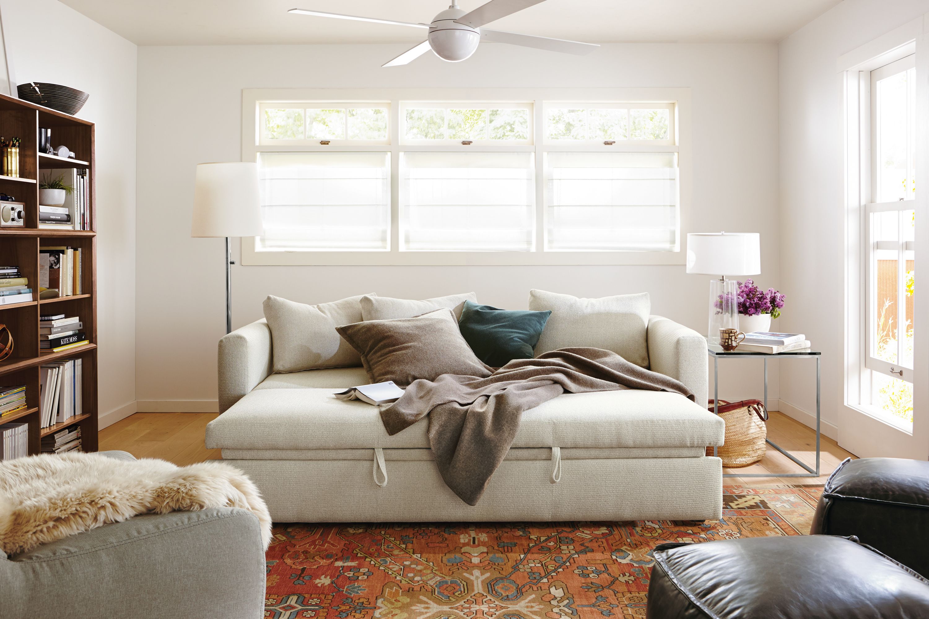 Living room with Oxford platform sleeper in orla ivory.