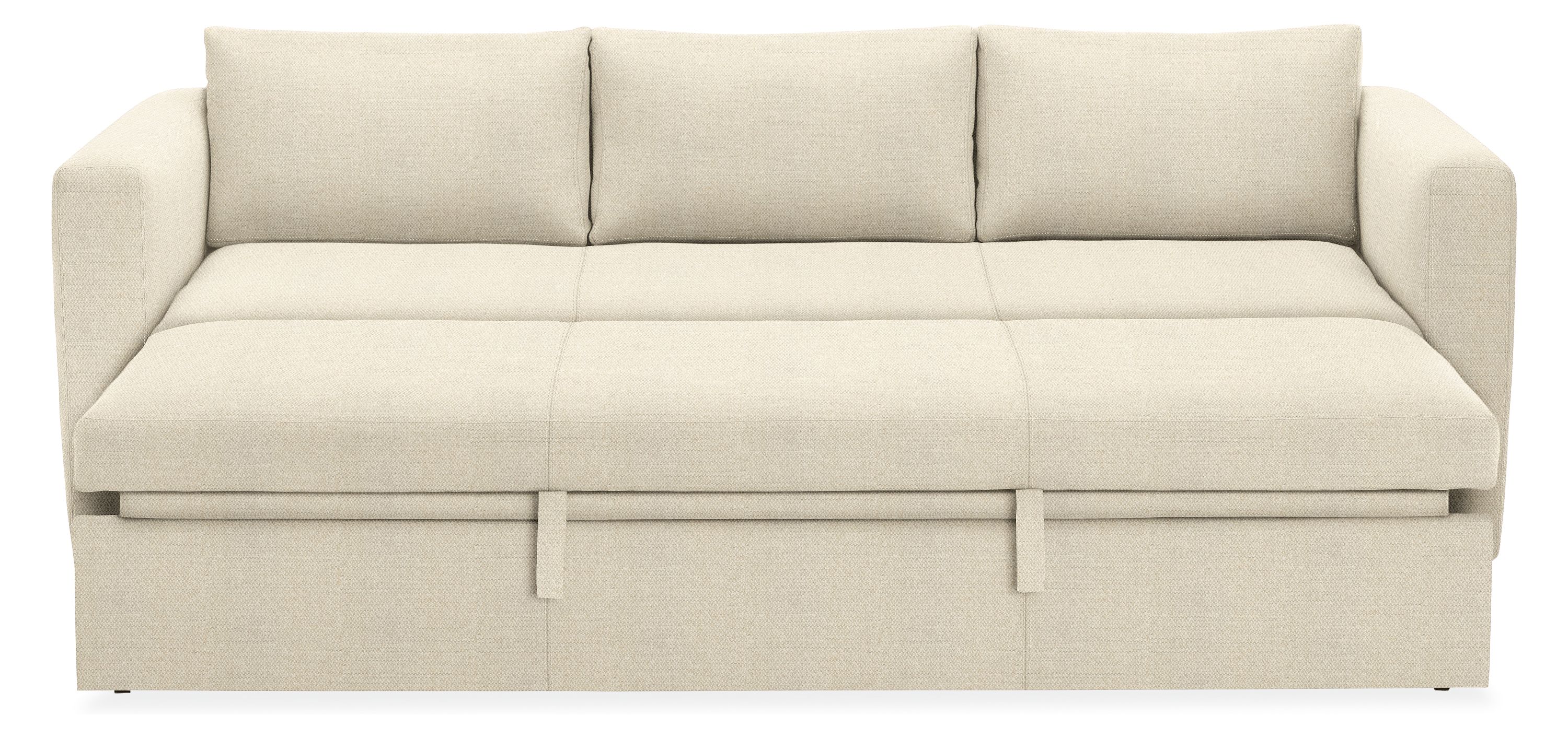 Oxford 91-inch Pop-Up Platform Queen Sleeper Sofa in Orla Ivory in sleeping position.