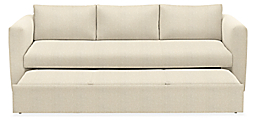 Oxford 91-inch Pop-Up Platform Queen Sleeper Sofa in Orla Ivory with platform pulled out.