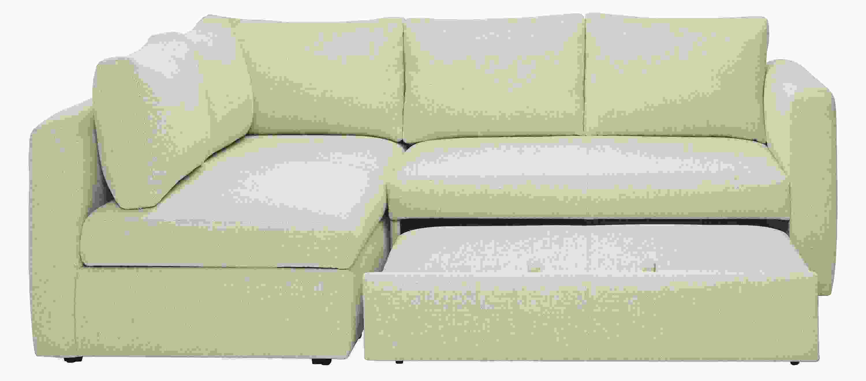 Oxford 93-inch Pop-Up Platform Queen Sleeper with Left-Arm Storage Chaise in Orla with platform pulled out.