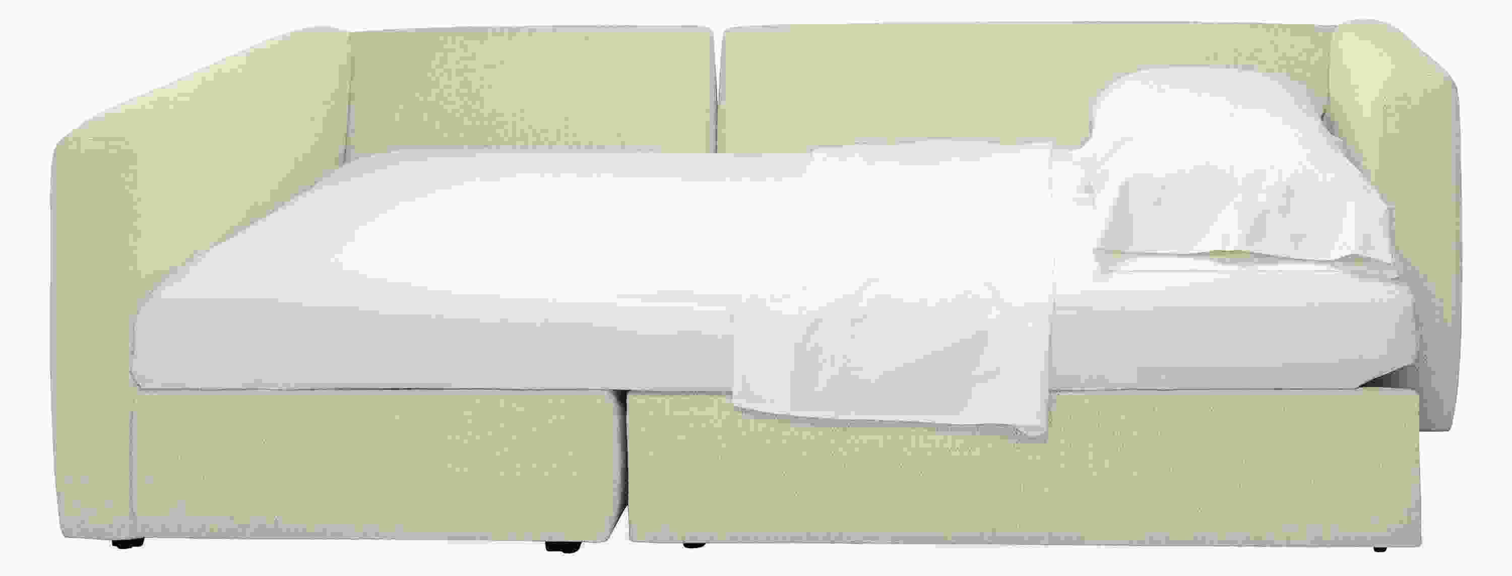 Oxford 93-inch Pop-Up Platform Queen Sleeper with Left-Arm Storage Chaise in Orla in sleeping position.