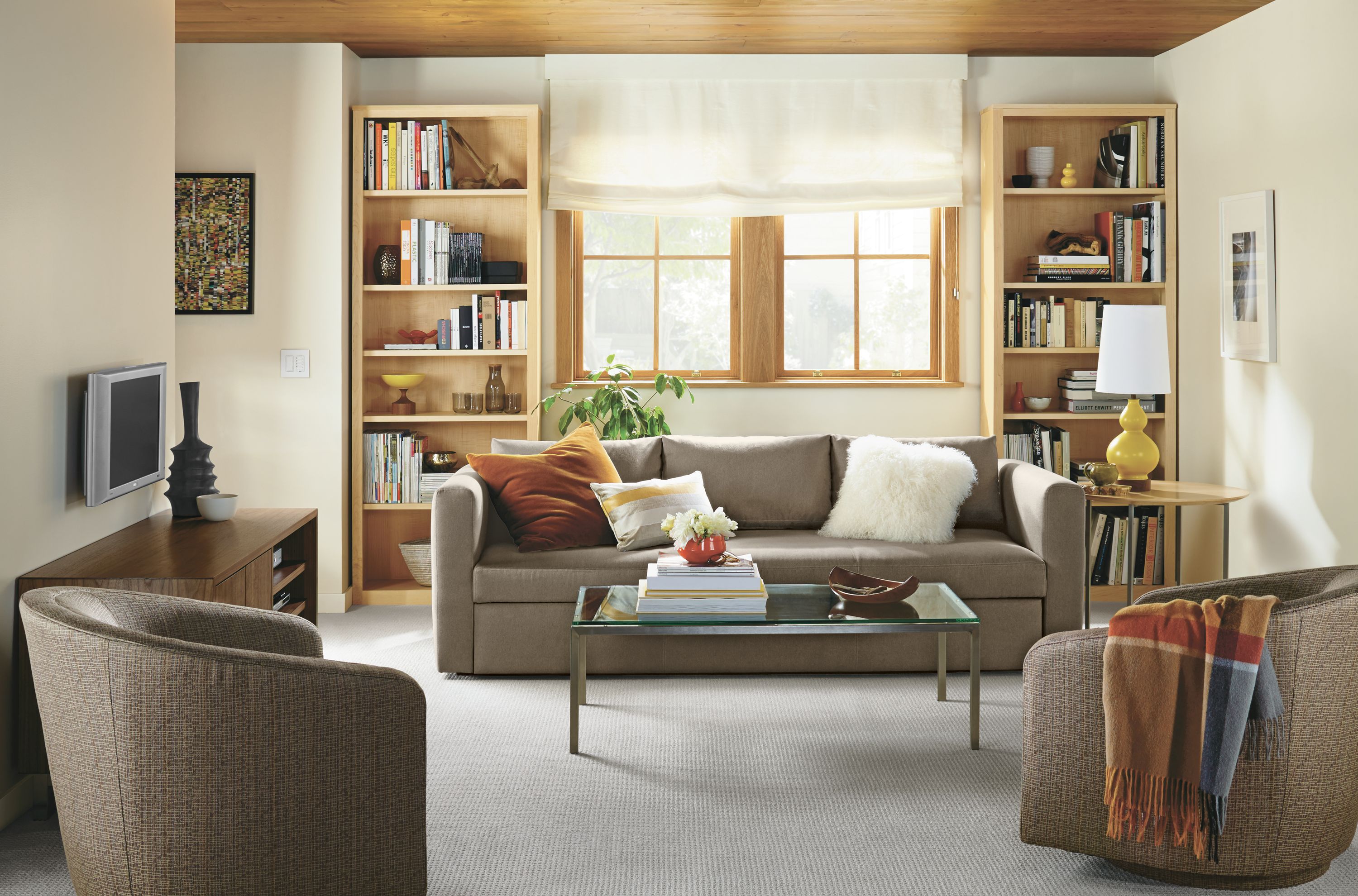 Living room with Oxford sleeper sofa in dawson otter.