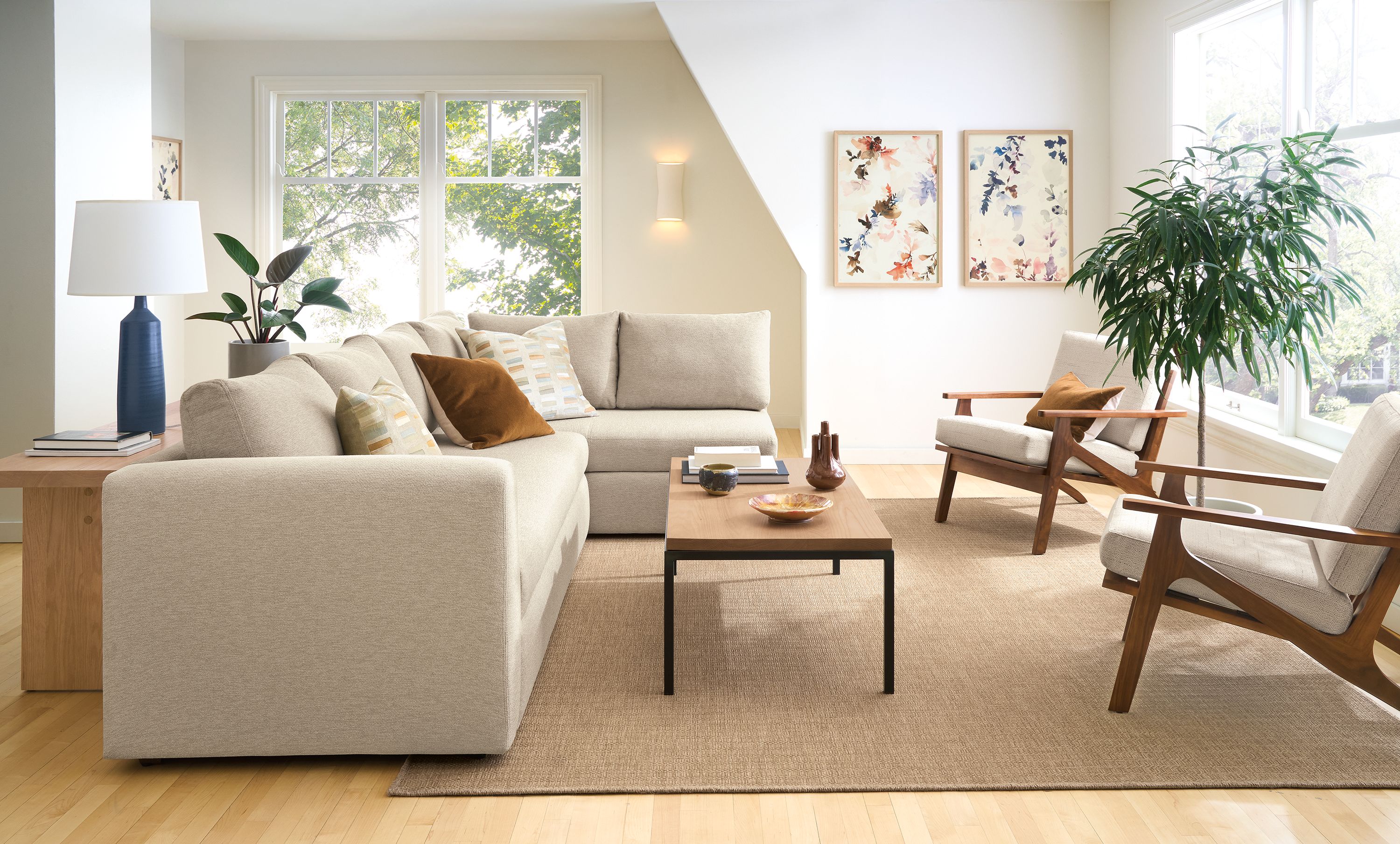 Track-arm 123" pop-up platform queen sleeper sofa with right-arm storage chaise in Tatum oatmeal fabric