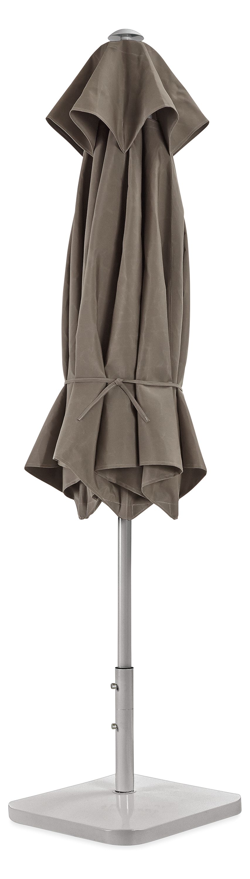 Pacifica 10.5 round umbrella with standard canopy in Jace Mink and platinum shown closed.