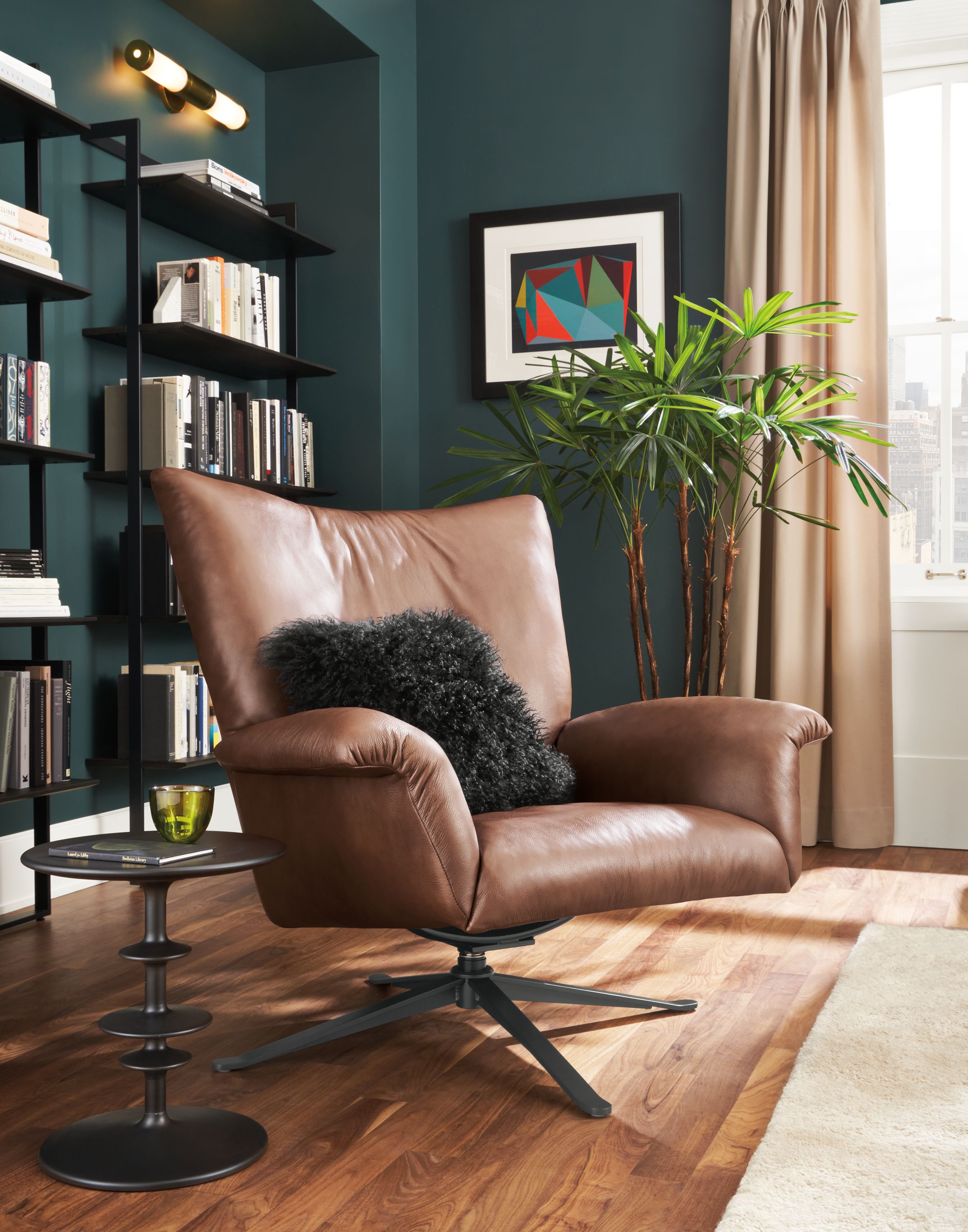 Paris Swivel Chair in Lecco Cognac Leather Living Room Board