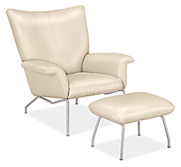 Paris Chair and Ottoman in Urbino Leather and Stainless Steel.