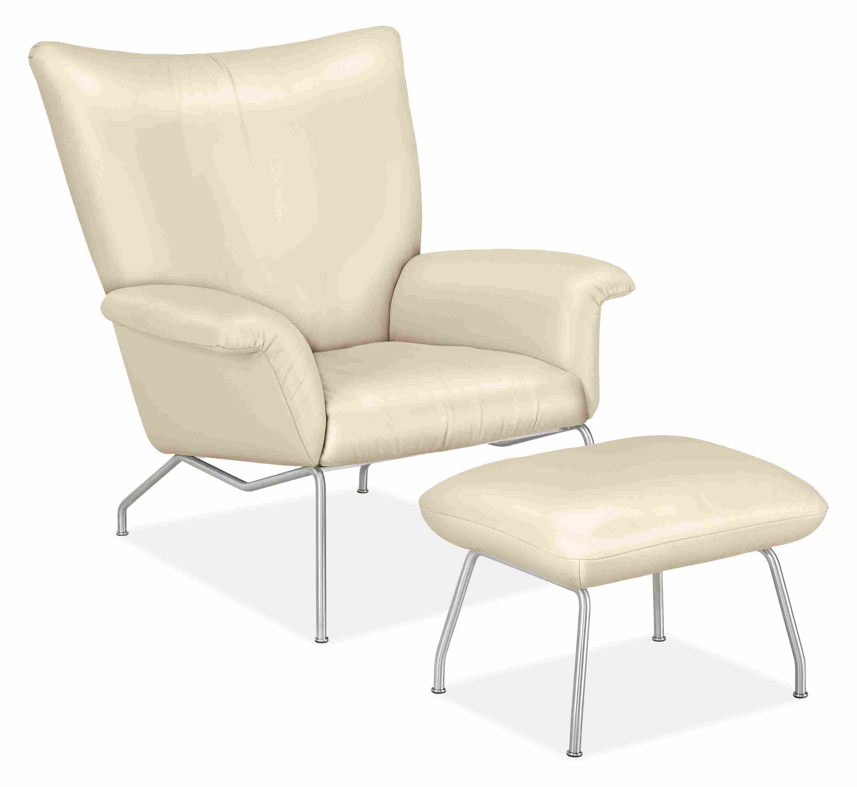Paris Chair and Ottoman in Urbino Leather and Stainless Steel.