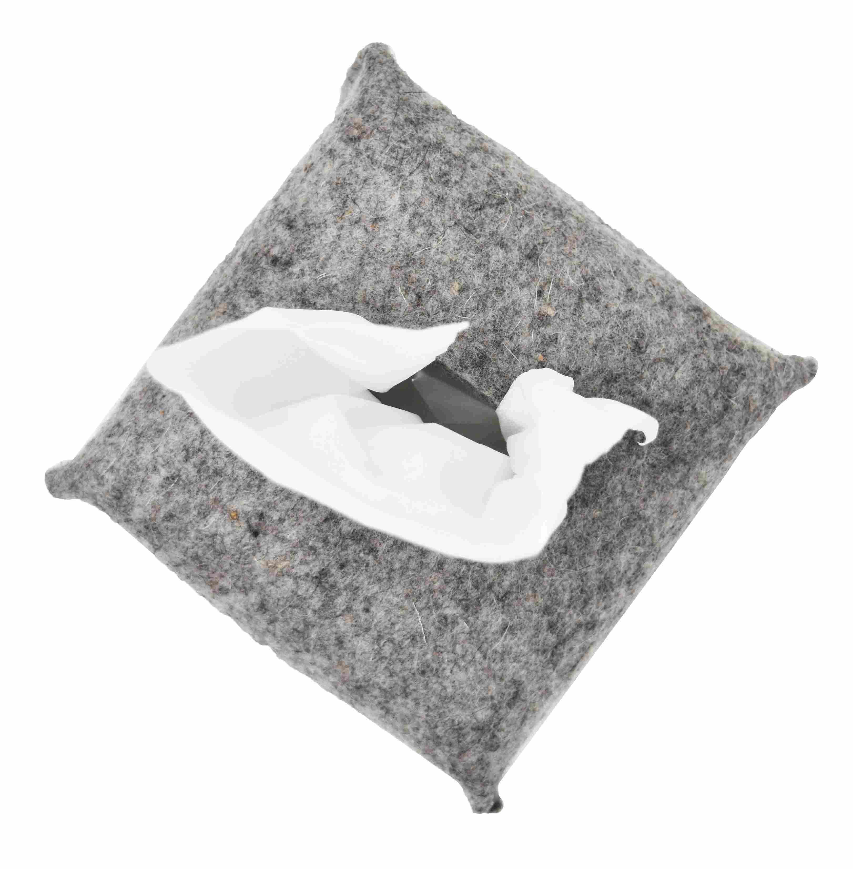 Detail of Paros Square Tissue Box Cover in Grey Felt.