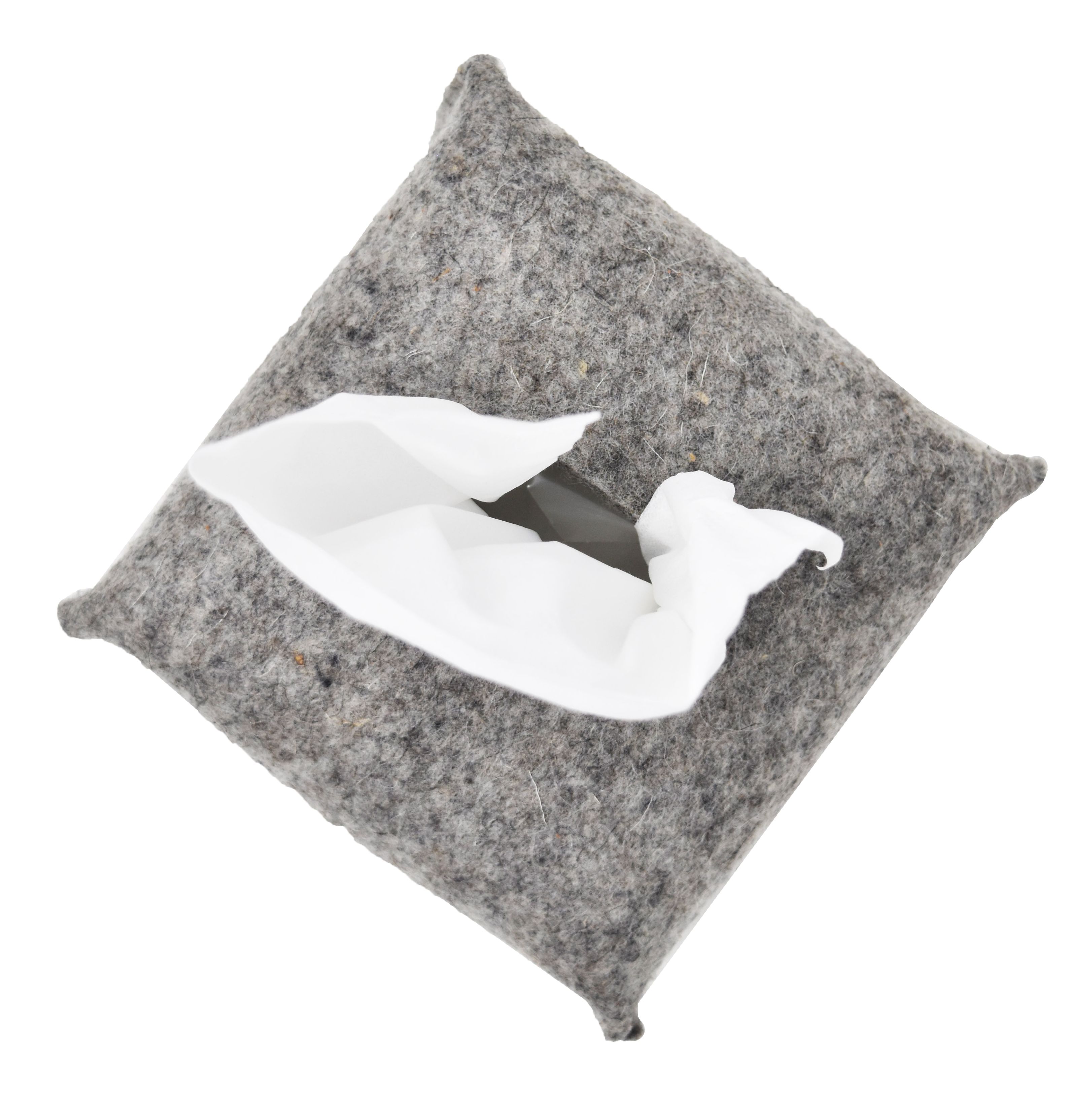 Detail of Paros Square Tissue Box Cover in Grey Felt.