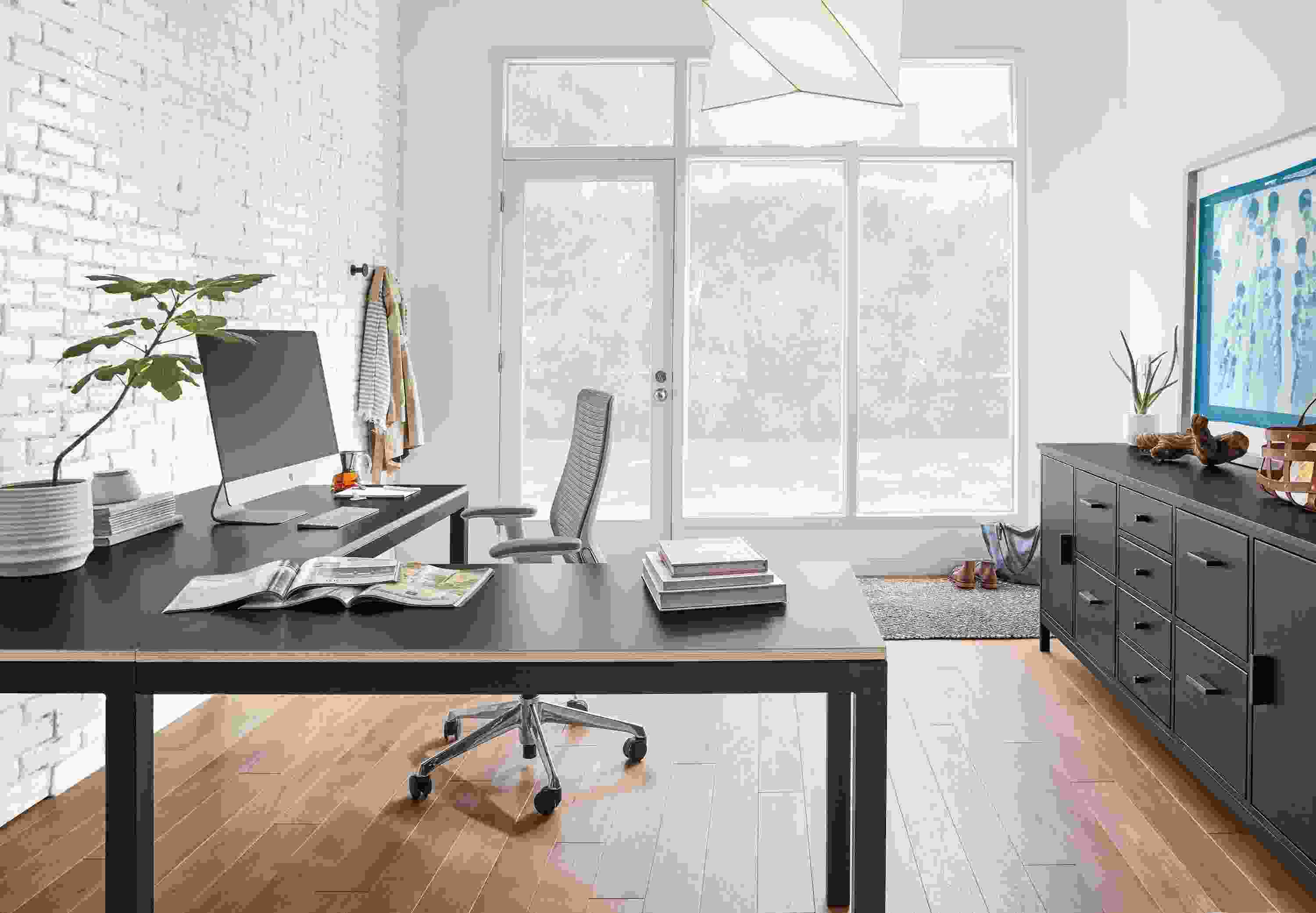 Detail of Parsons L-shaped desk.