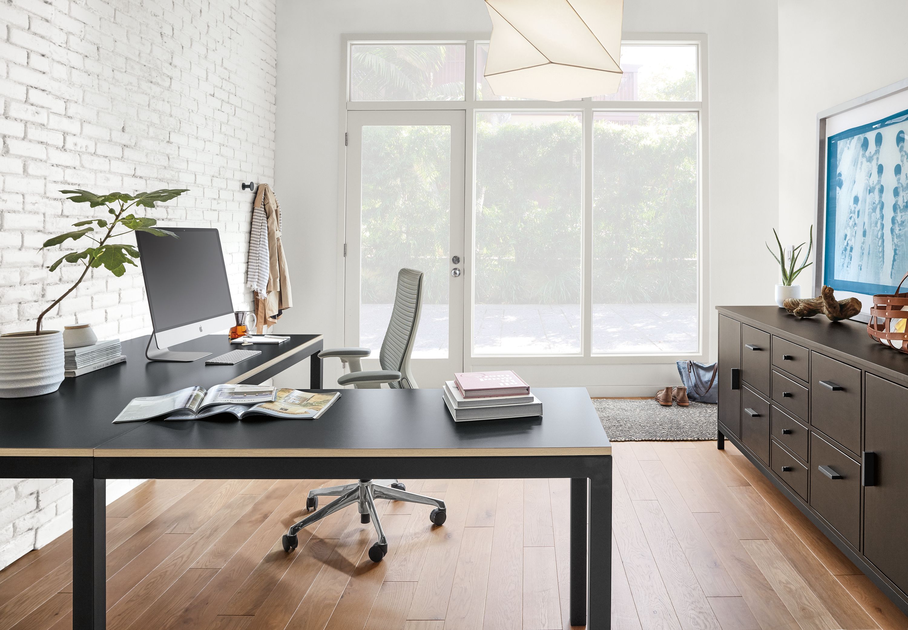 Detail of Parsons L-shaped desk.