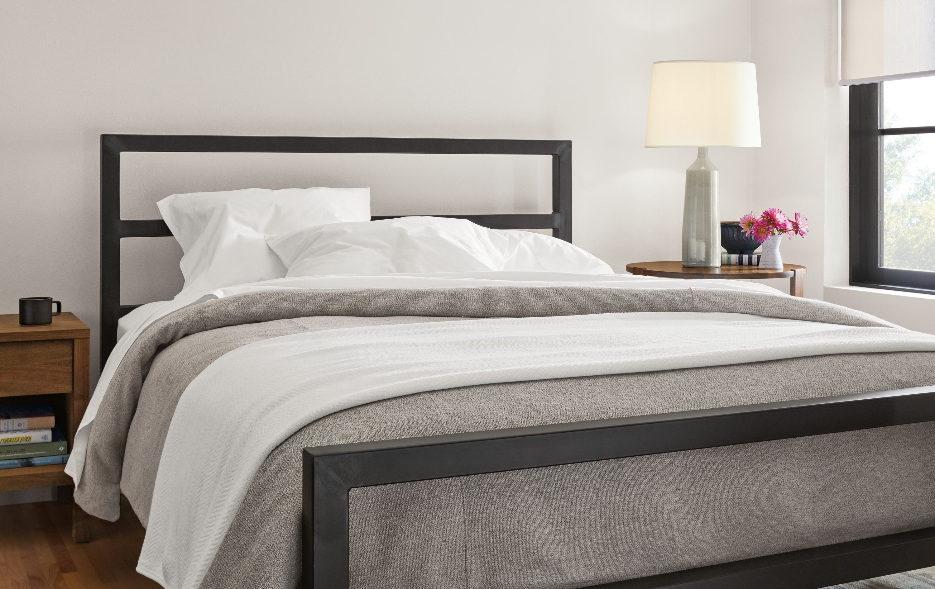 Queen standard bed in natural steel