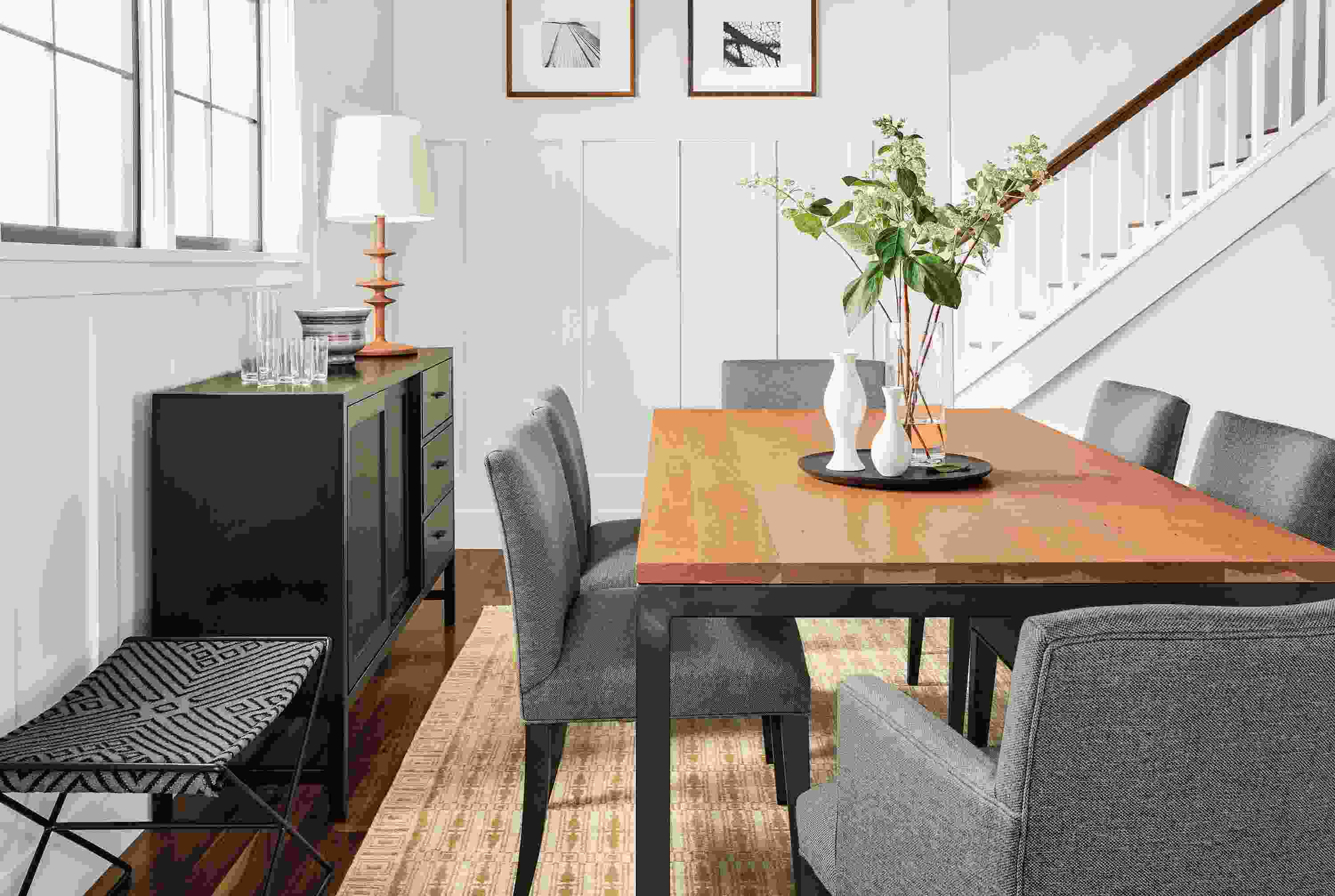 Detail of Parsons dining table with cherry top.