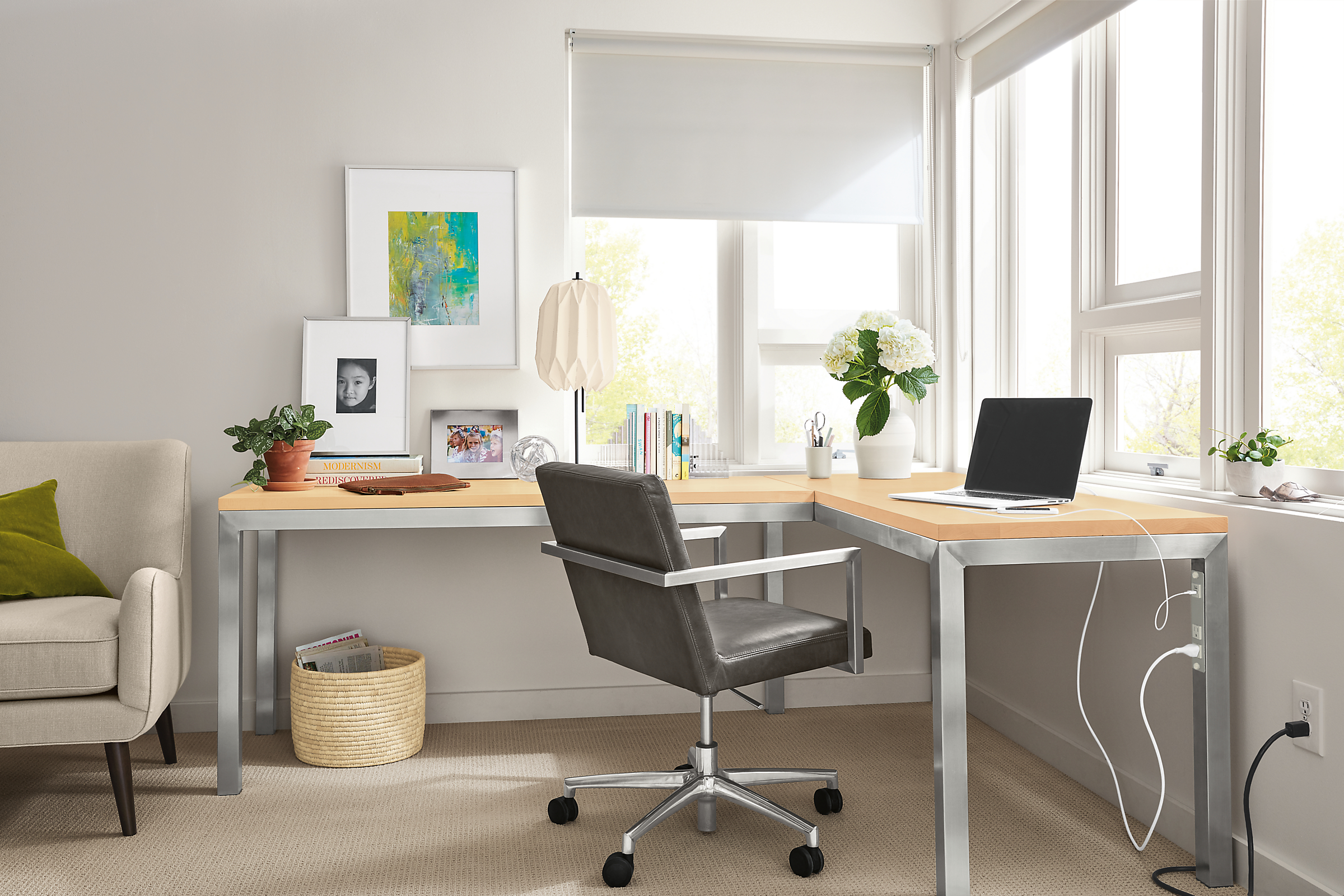 Parsons L-shaped Desk in Stainless Steel