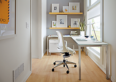 Parsons L-shaped Desk with White Glass Top