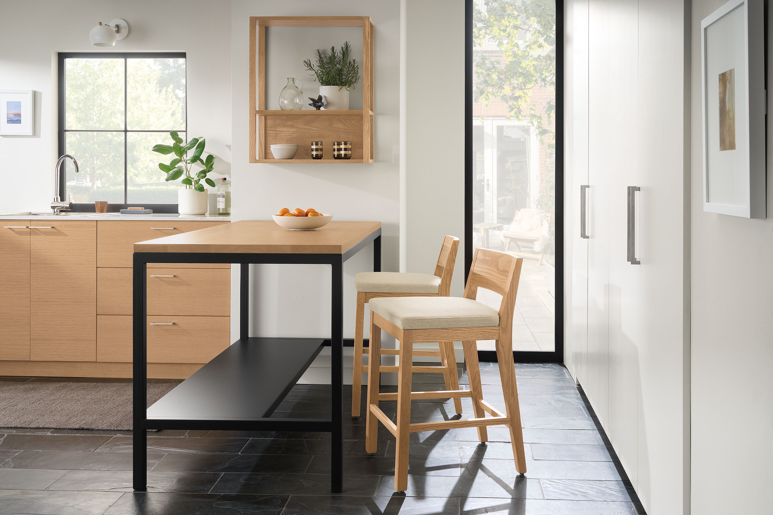 60w narrow shelf table - rye stain top, graphite base