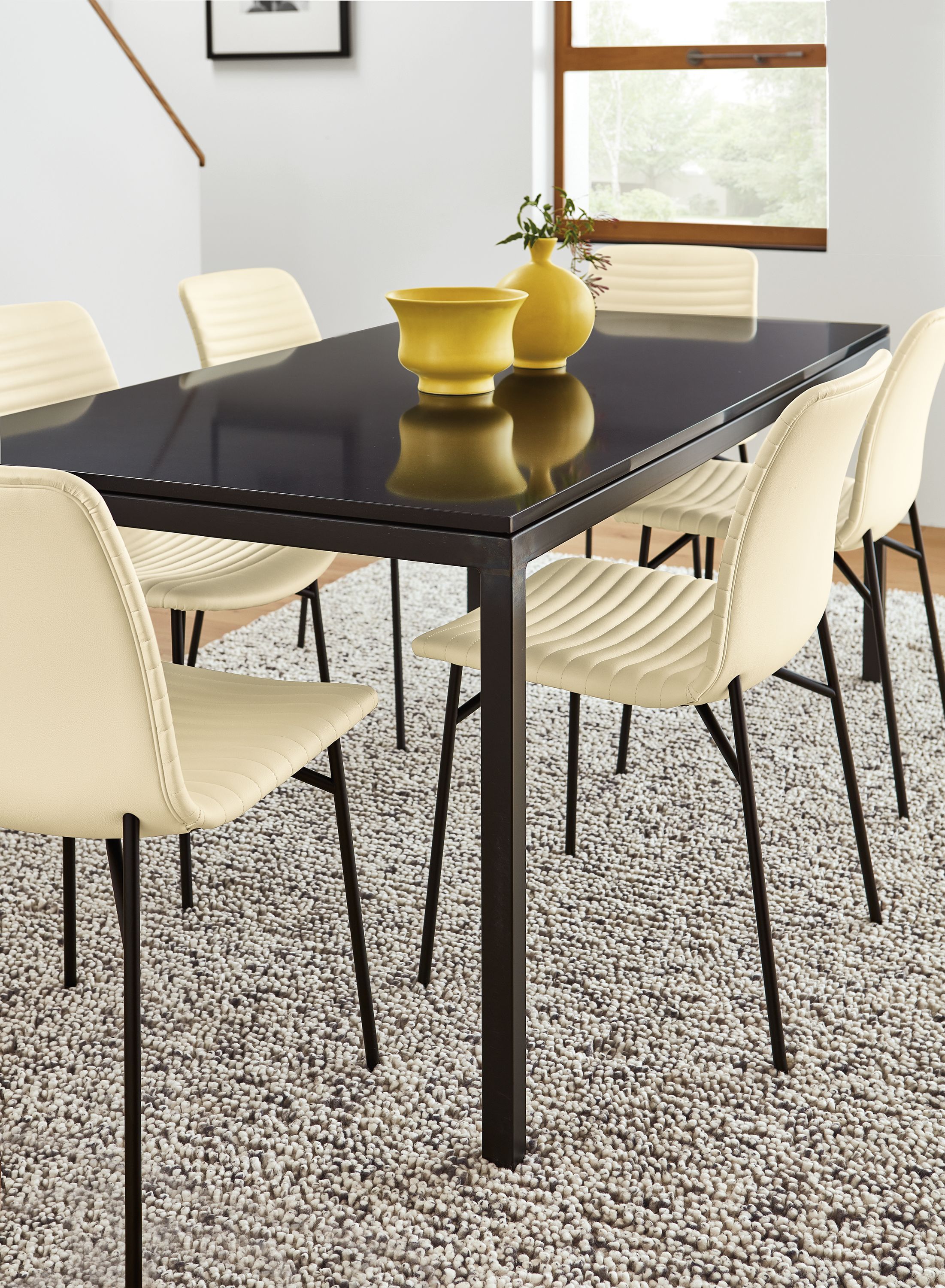 Chair in Sarno ivory synthetic leather with black metal legs