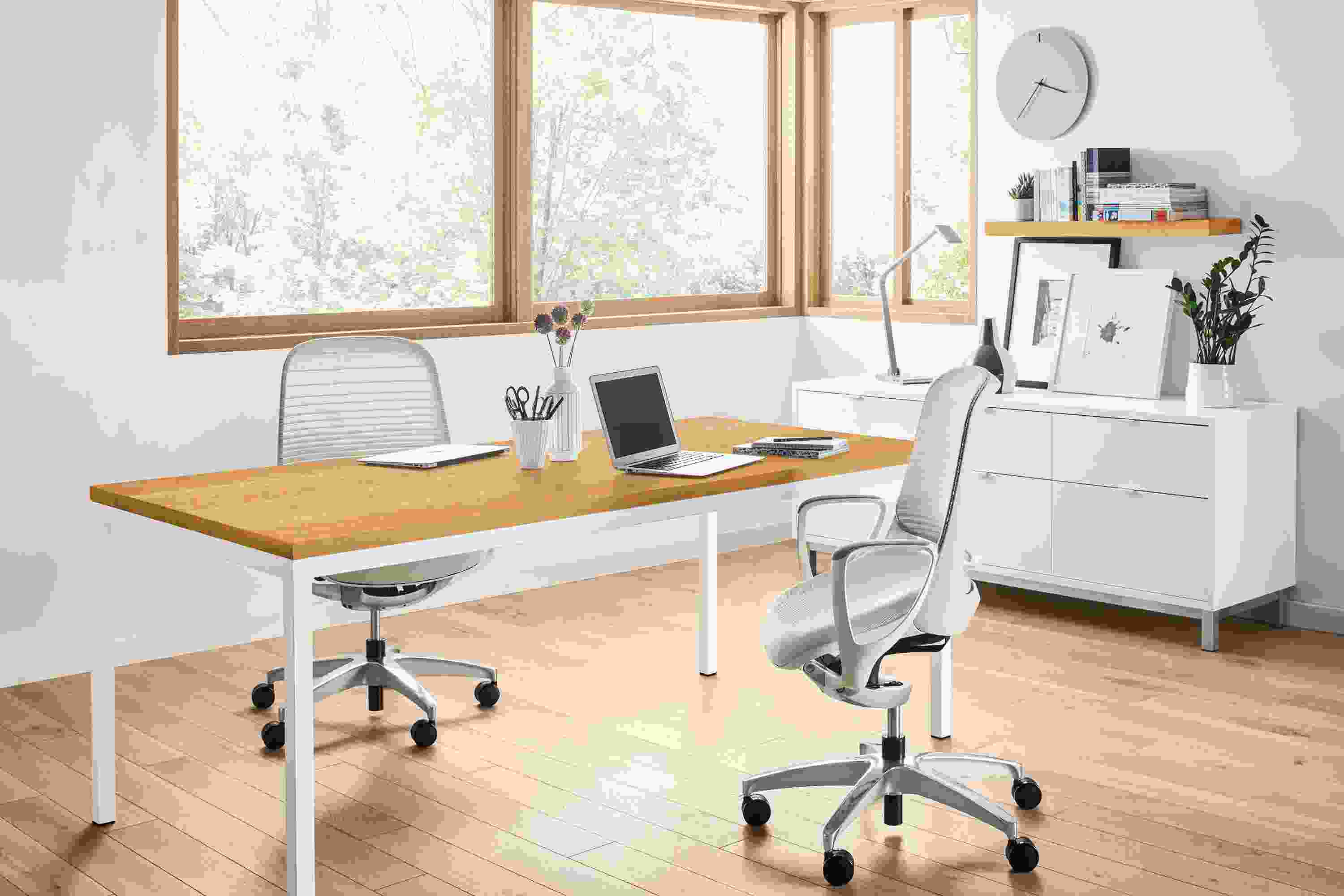 Detail of Parsons table and Luce office chairs.
