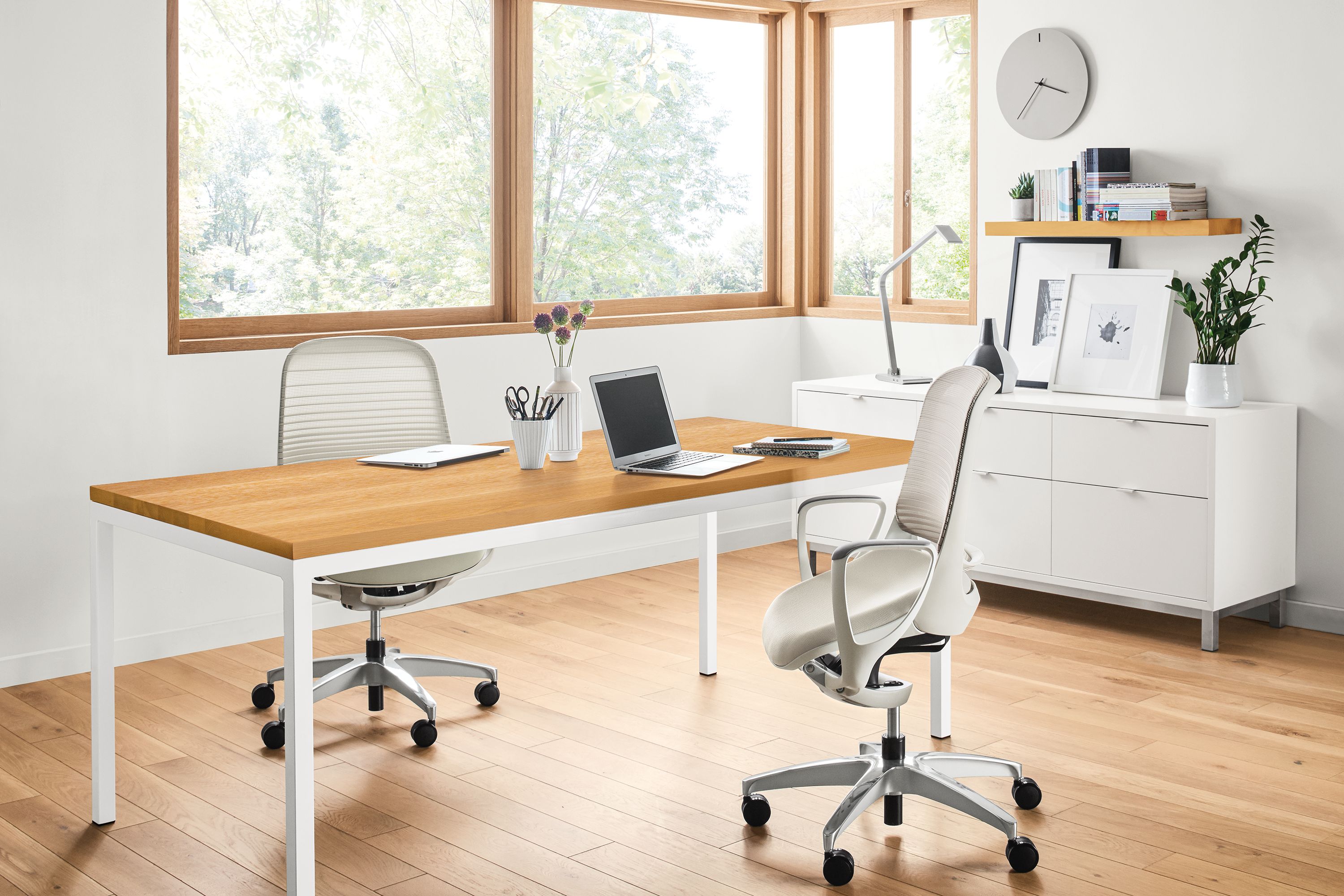 Detail of Parsons table and Luce office chairs.