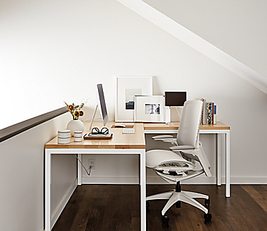 Office setting with Parsons Desk in White with Finora Office Chair.