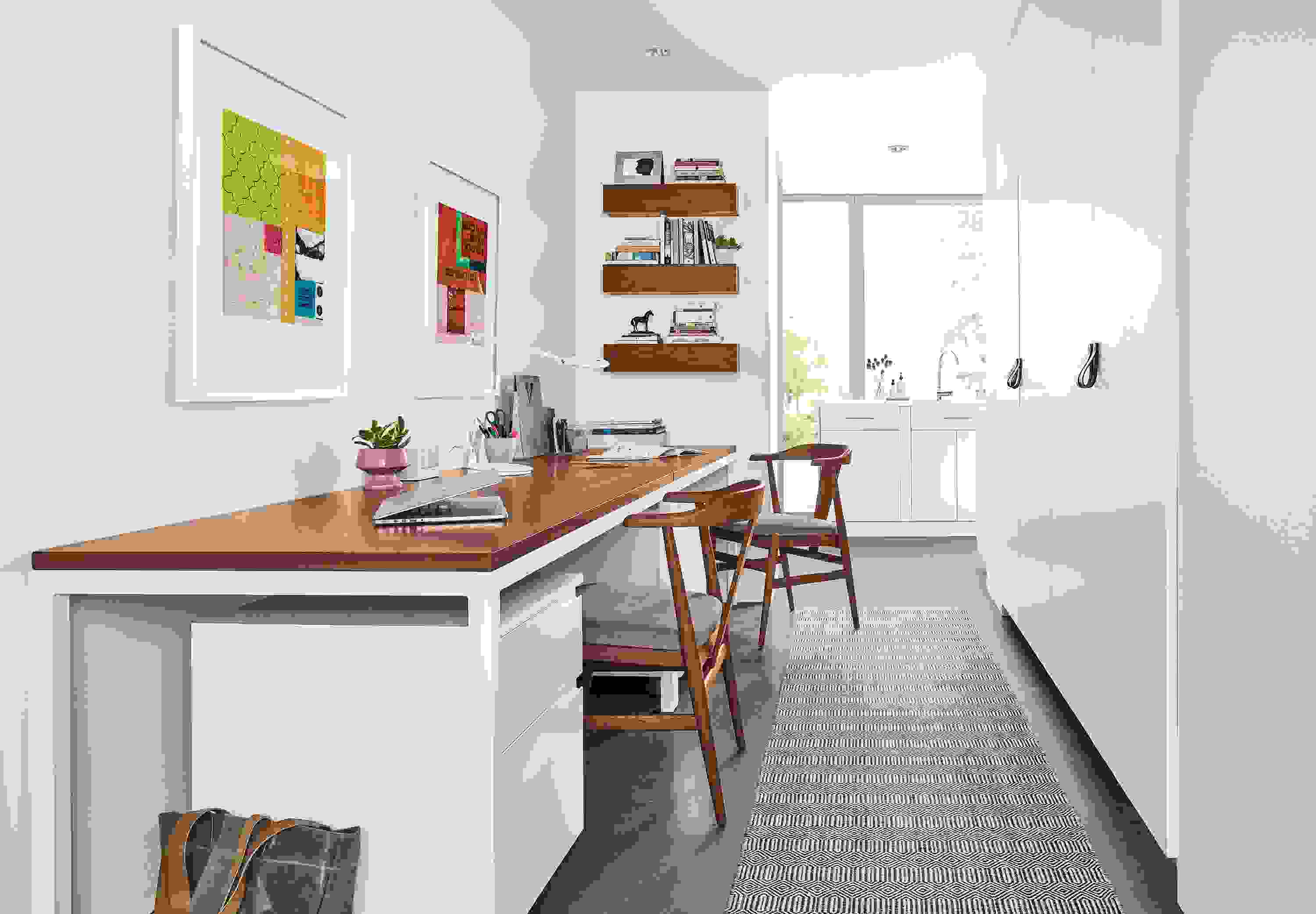 Detail of Pratt tables in hallway office