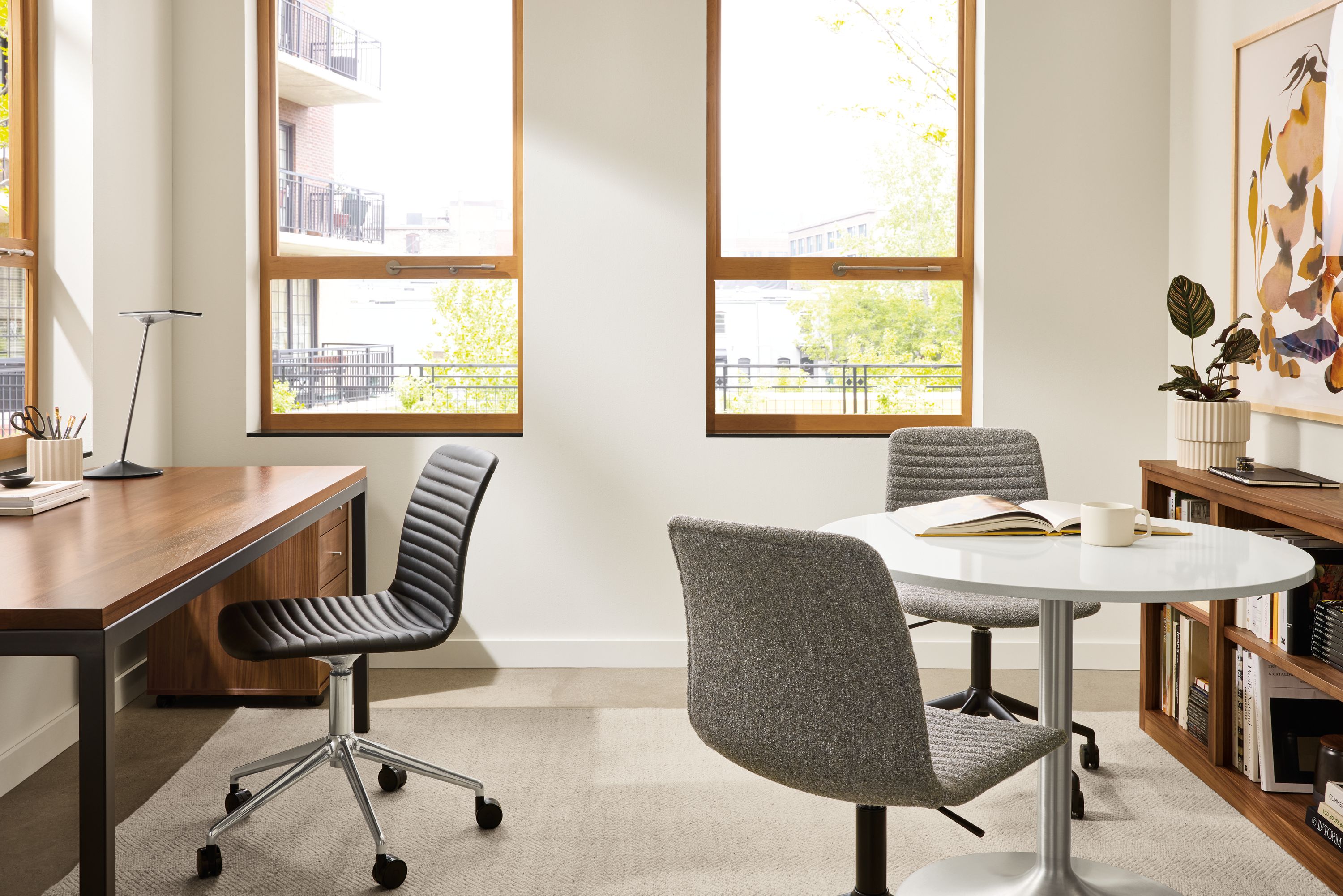 Adjustable office chair in Zavin stone fabric with black base