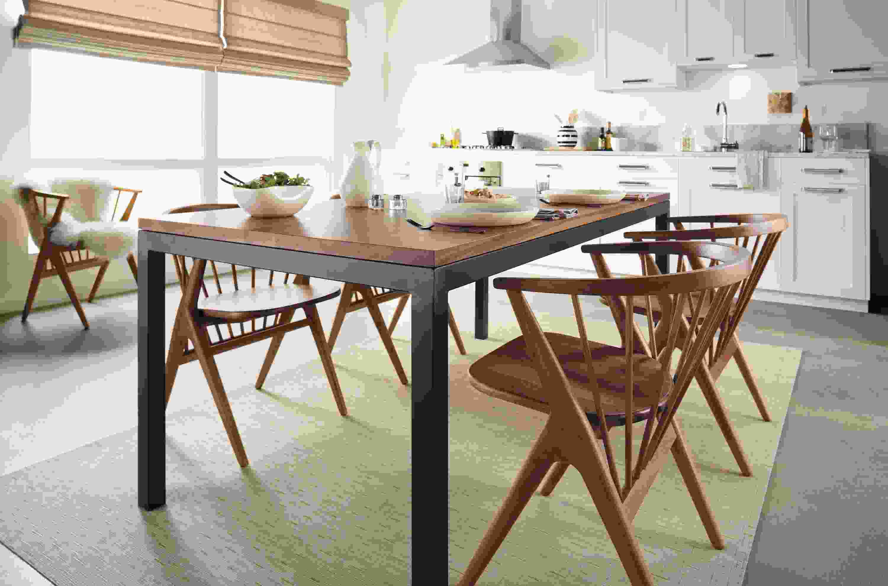 Detail of Parsons steel and wood table and Soren chairs.