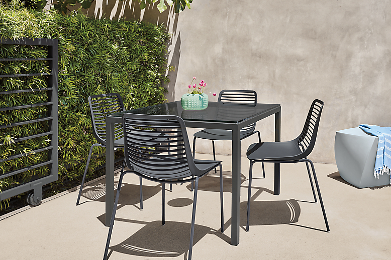 Outdoor setting with Parsons 36-by-36 outdoor table with mini side chairs.