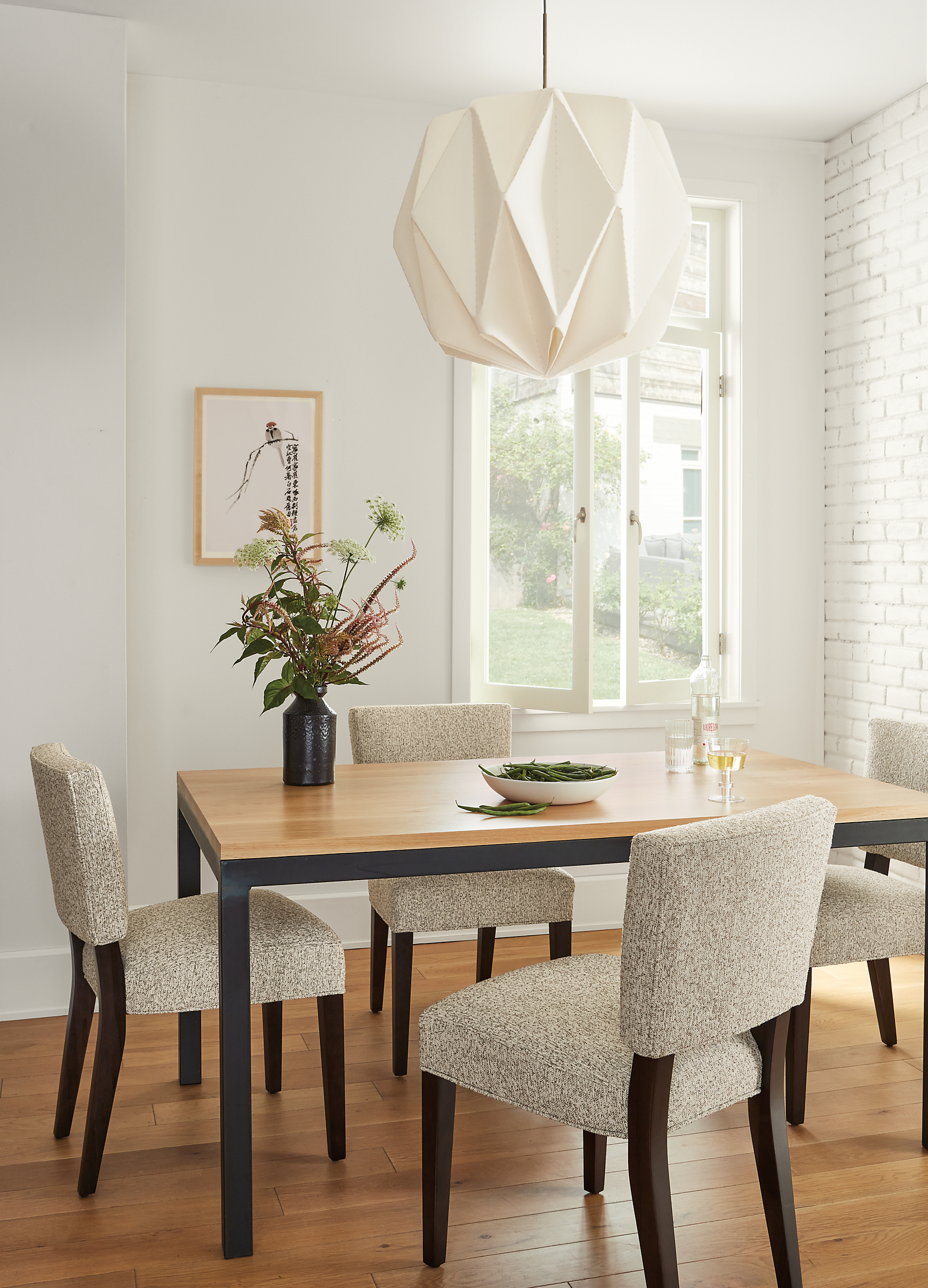 Dining room setting with parsons 60-wide table and georgia side chairs.