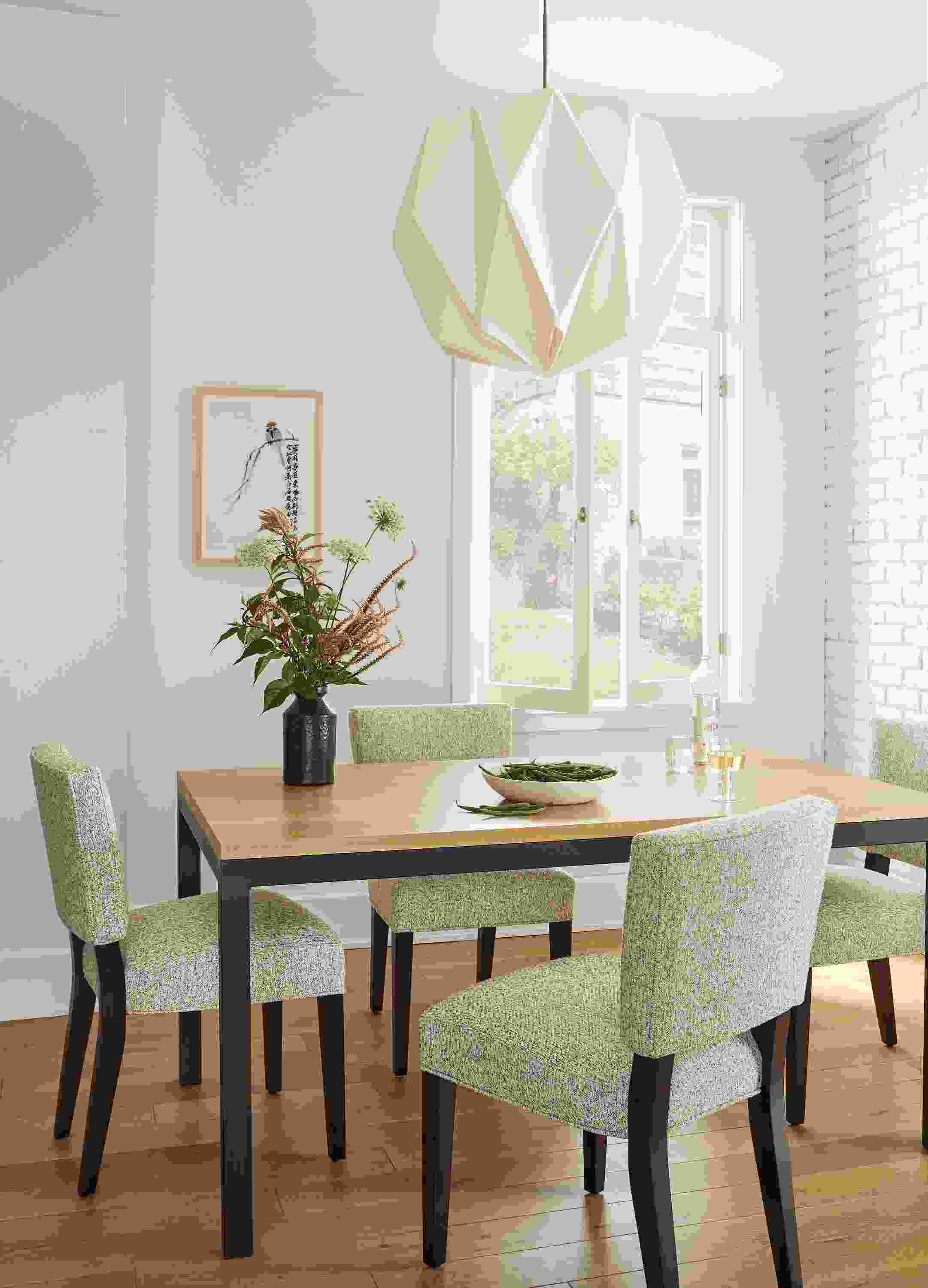 Dining room setting with parsons 60-wide table and georgia side chairs.