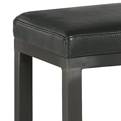 Detail of Parsons 46-wide Bench in Urbino Black Leather with Natural Steel 1.5" Base.
