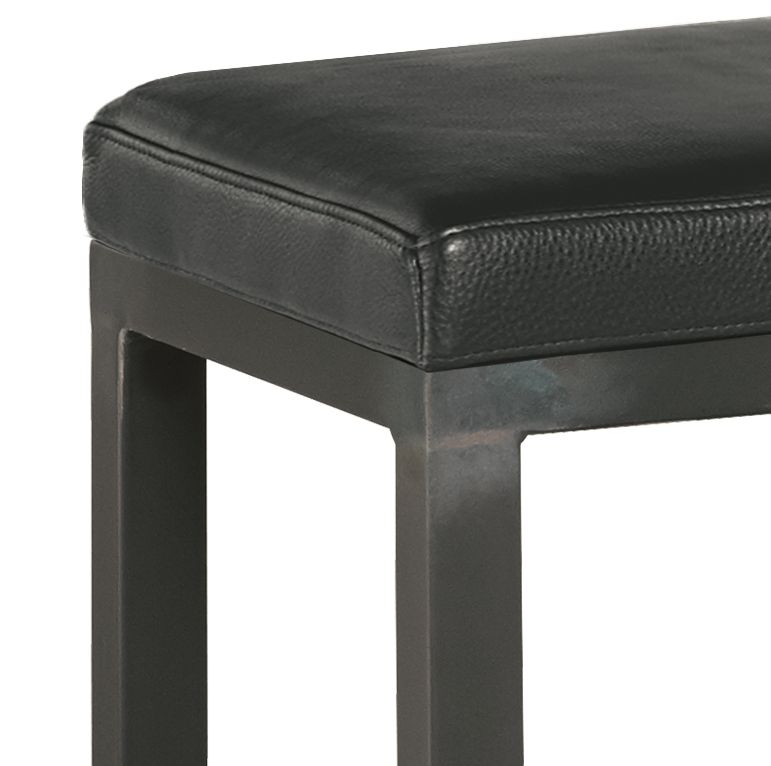 Detail of Parsons 46-wide Bench in Urbino Black Leather with Natural Steel 1.5" Base.