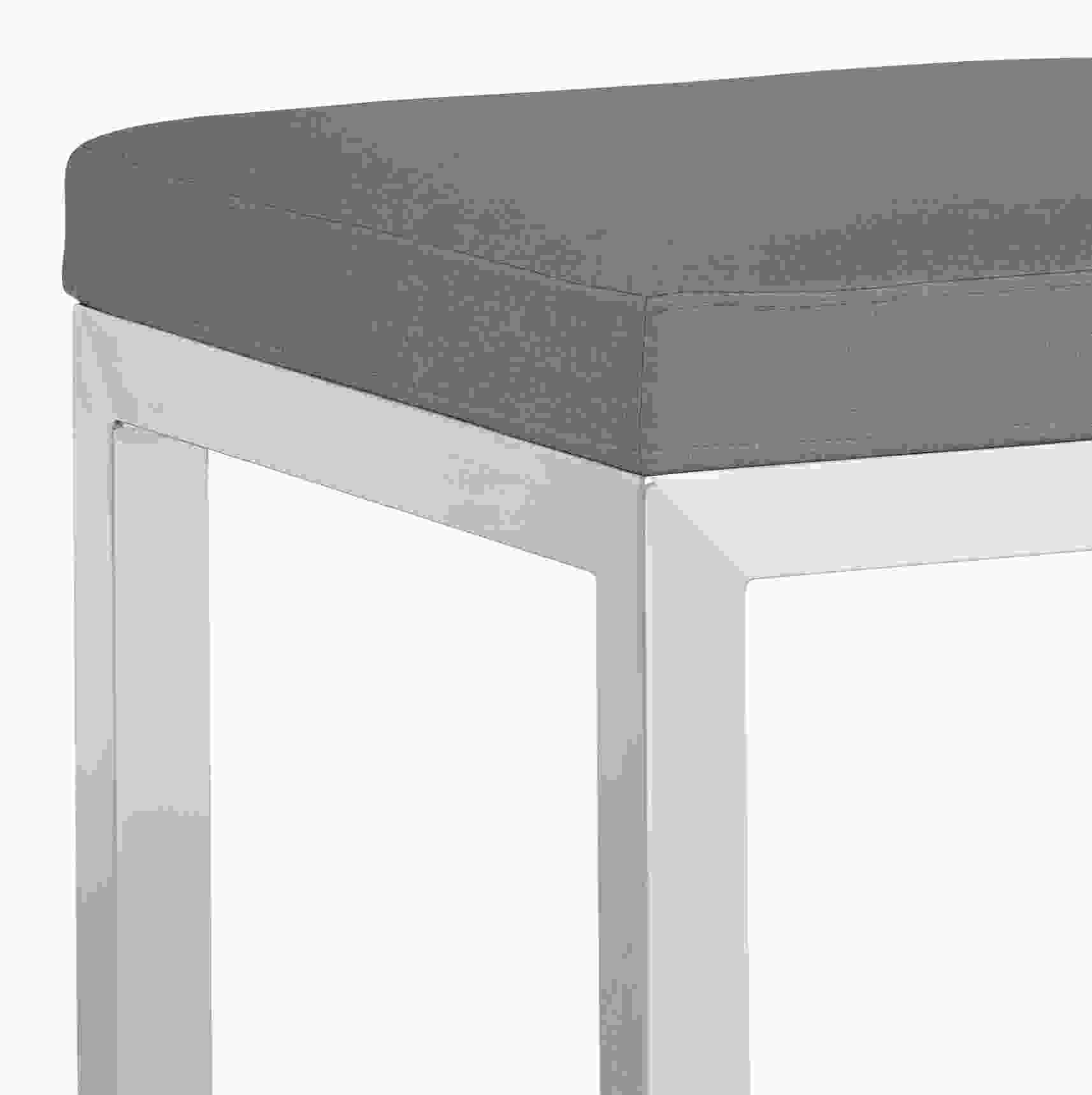 Detail of Parsons 46-wide Bench in Sunbrella Canvas Slate with Stainless Steel 1.5 Base.