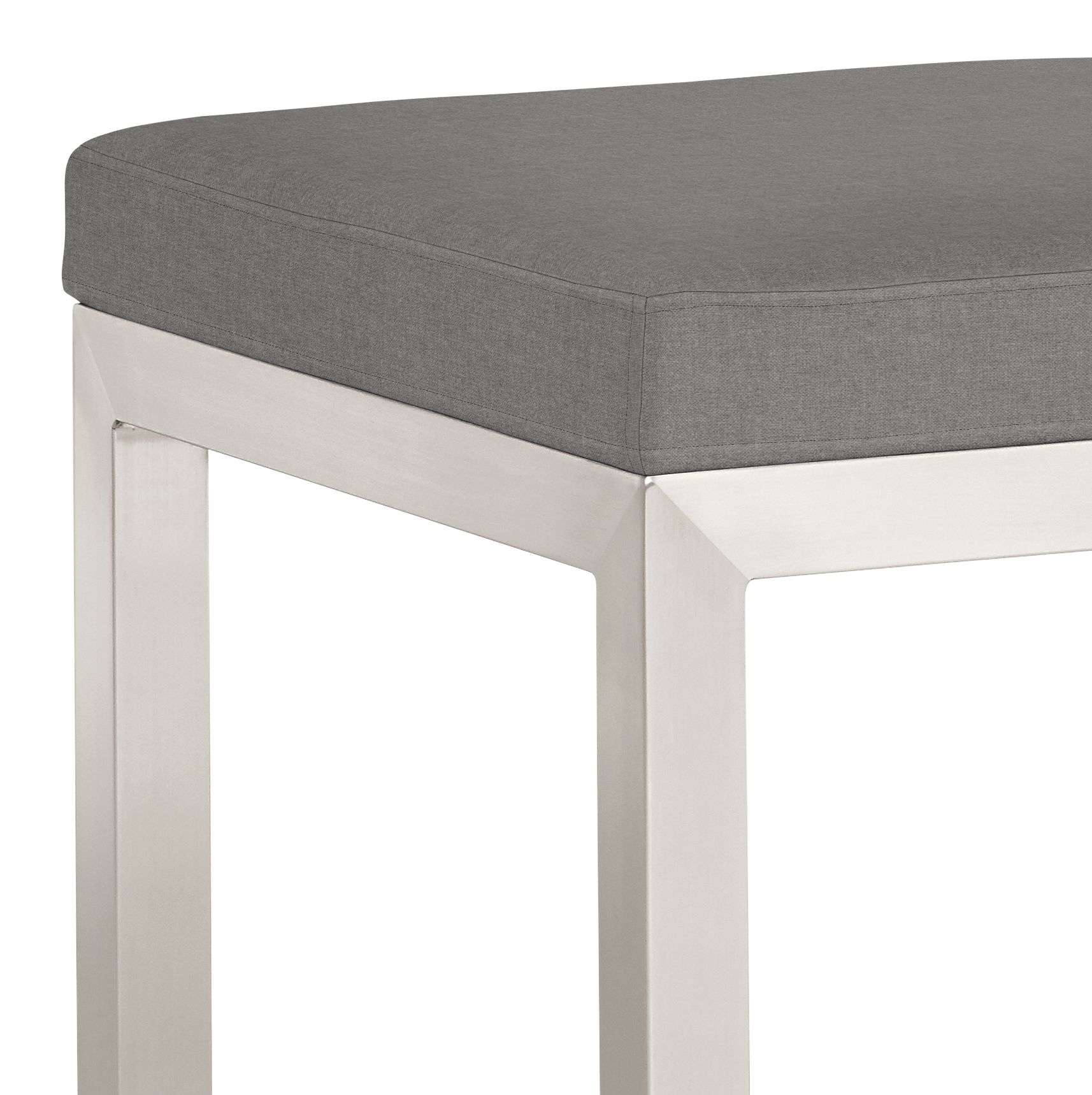 Detail of Parsons 46-wide Bench in Sunbrella Canvas Slate with Stainless Steel 1.5 Base.