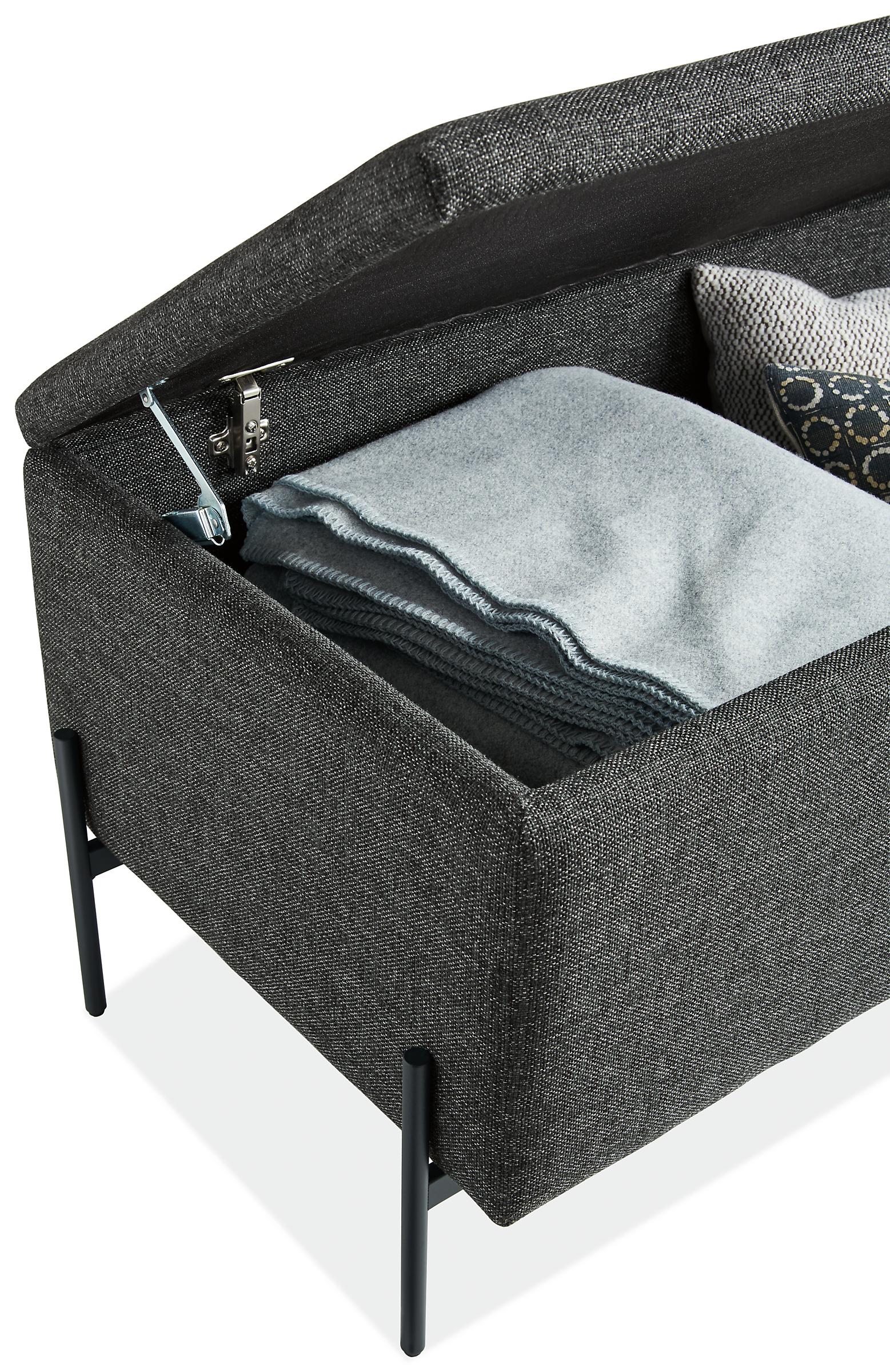 Detail of Paxton 54w 20d 18h Storage Ottoman in Sumner Fabric.