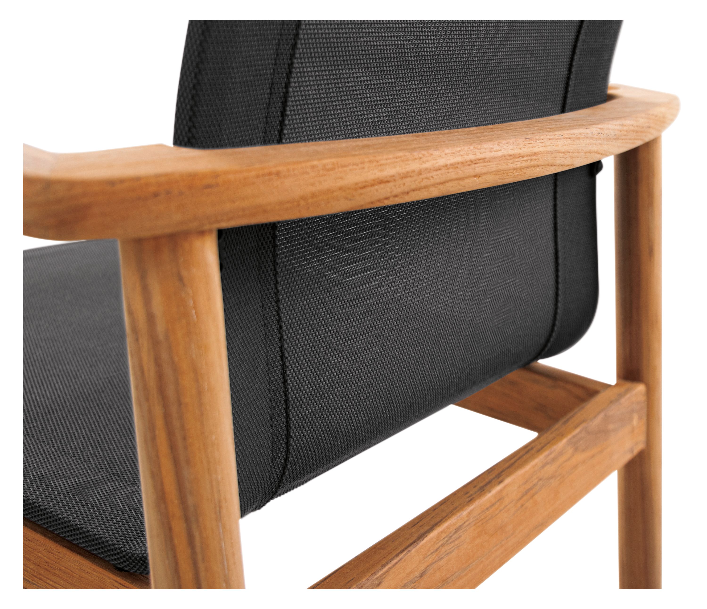 Back detail of Peri Arm Chair in Teak with Slate Sling.