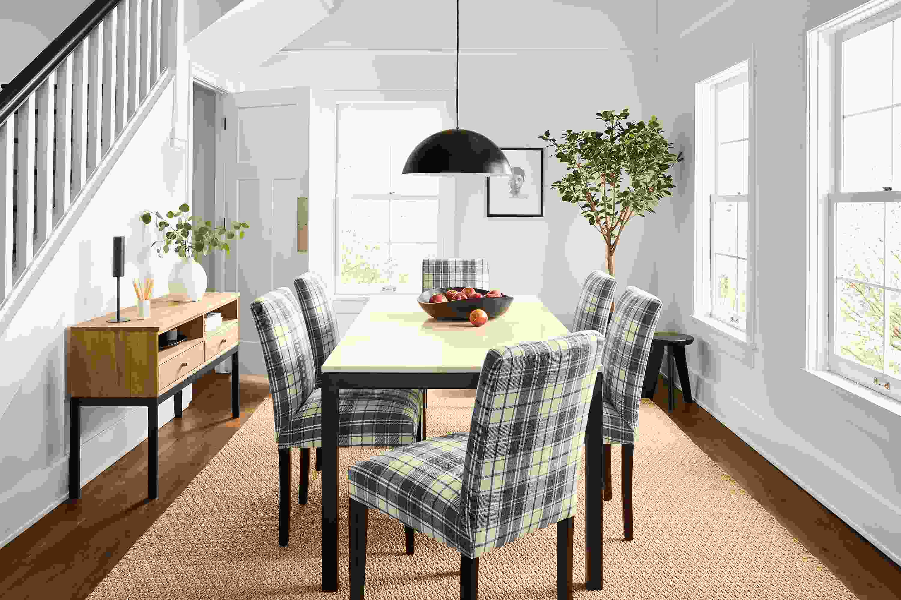 Dining room setting with peyton side chairs and parsons 72-wide table.