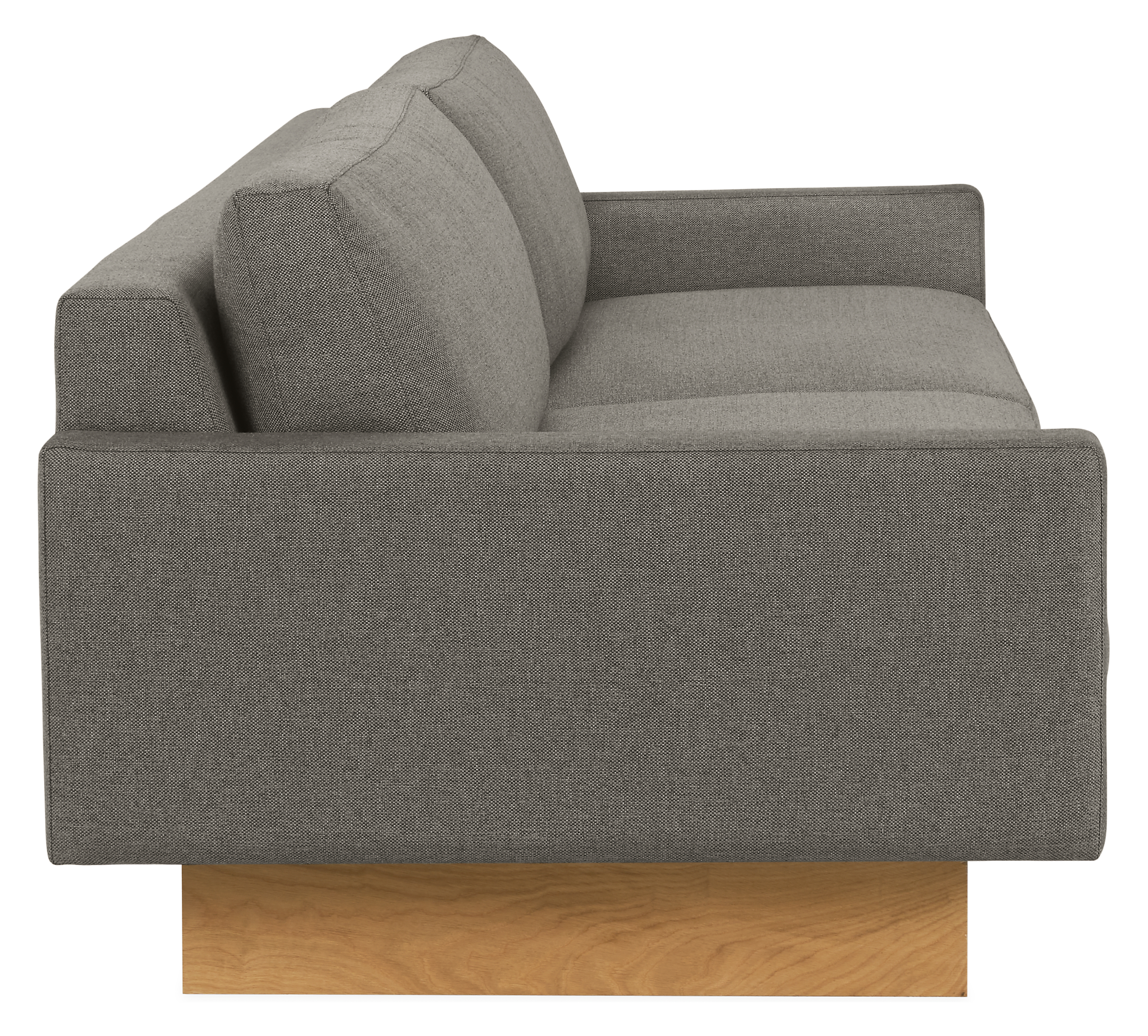 Side view of Pierson 102" Sofa in Sumner Fabric with Wood Base.