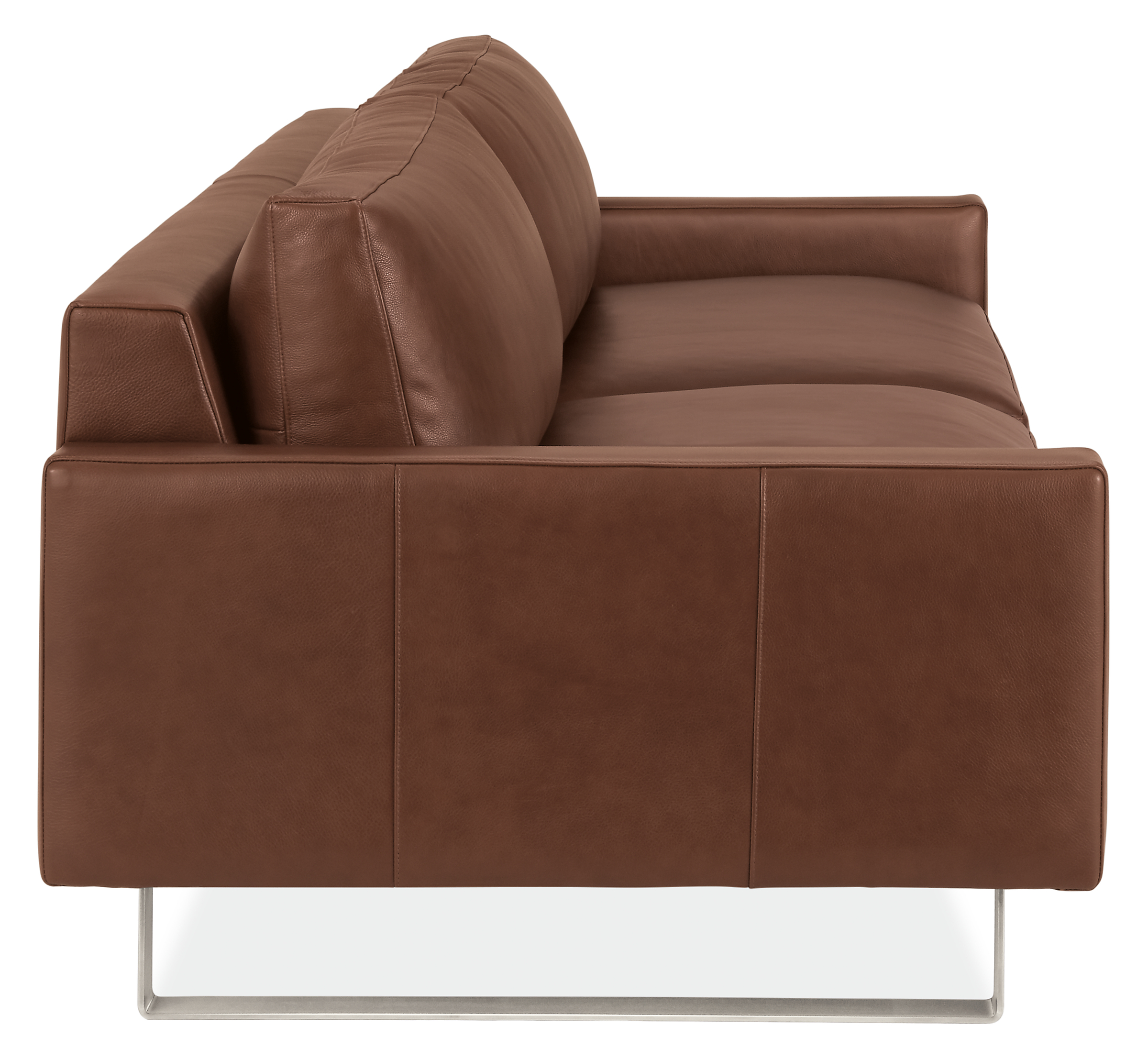 Side view of Pierson 102 Sofa in Lecco Leather with Metal Base.