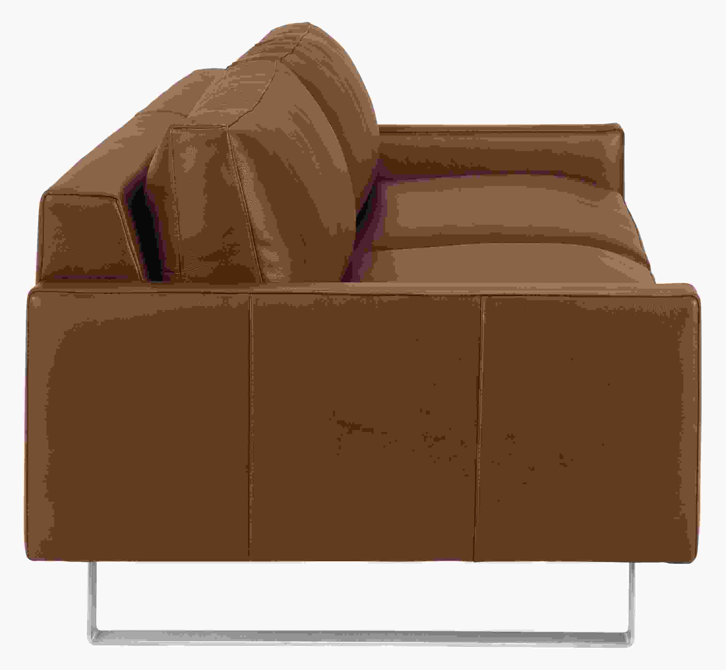 Side view of Pierson 102 Sofa in Lecco Leather with Metal Base.
