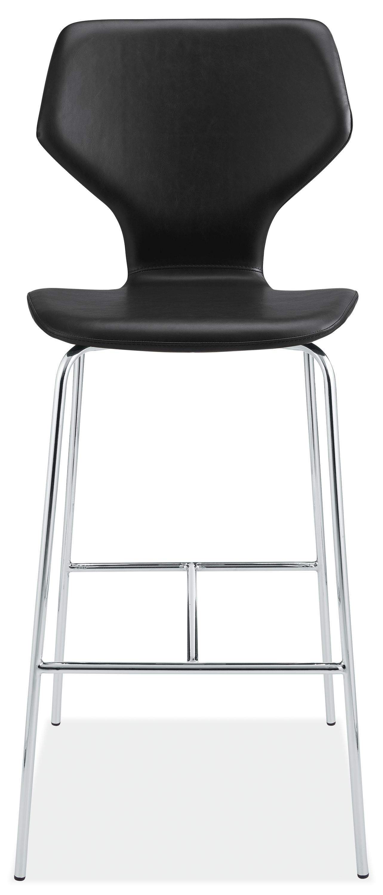 Front view of Pike Bar Stool in Black Nola Leather with Metal Base.