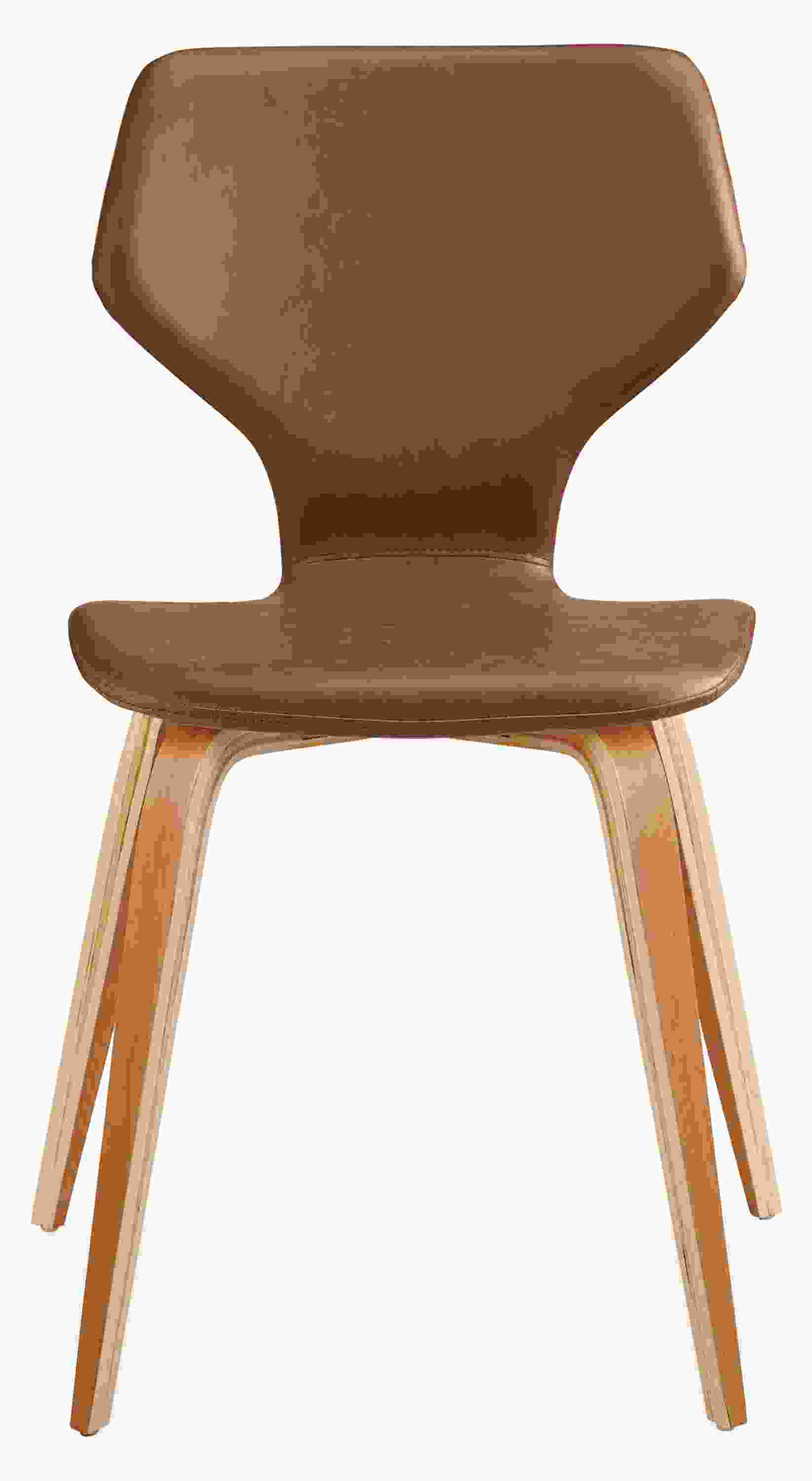 Front view of Pike Side Chair in Nola Leather with Wood Base.