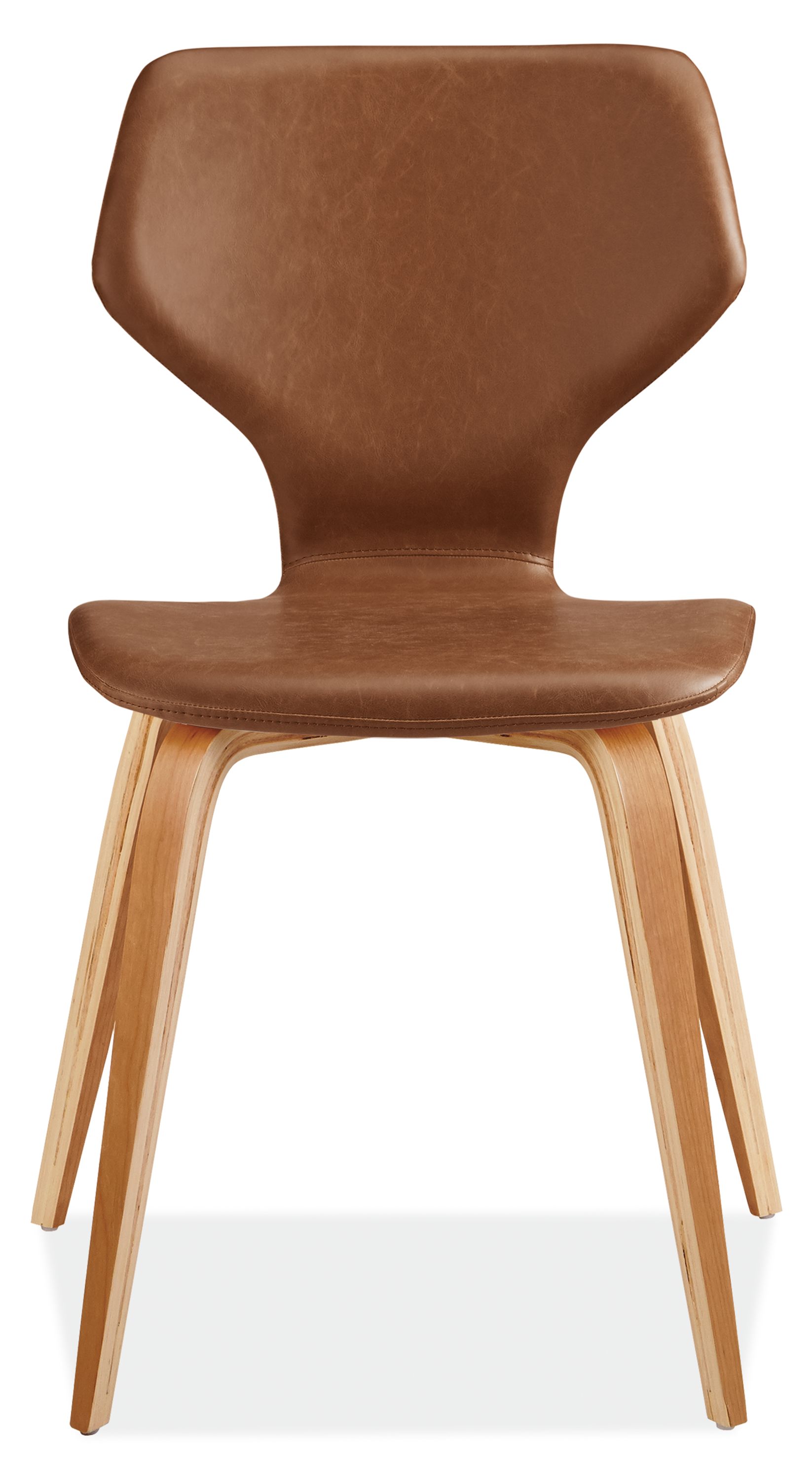 Front view of Pike Side Chair in Nola Leather with Wood Base.