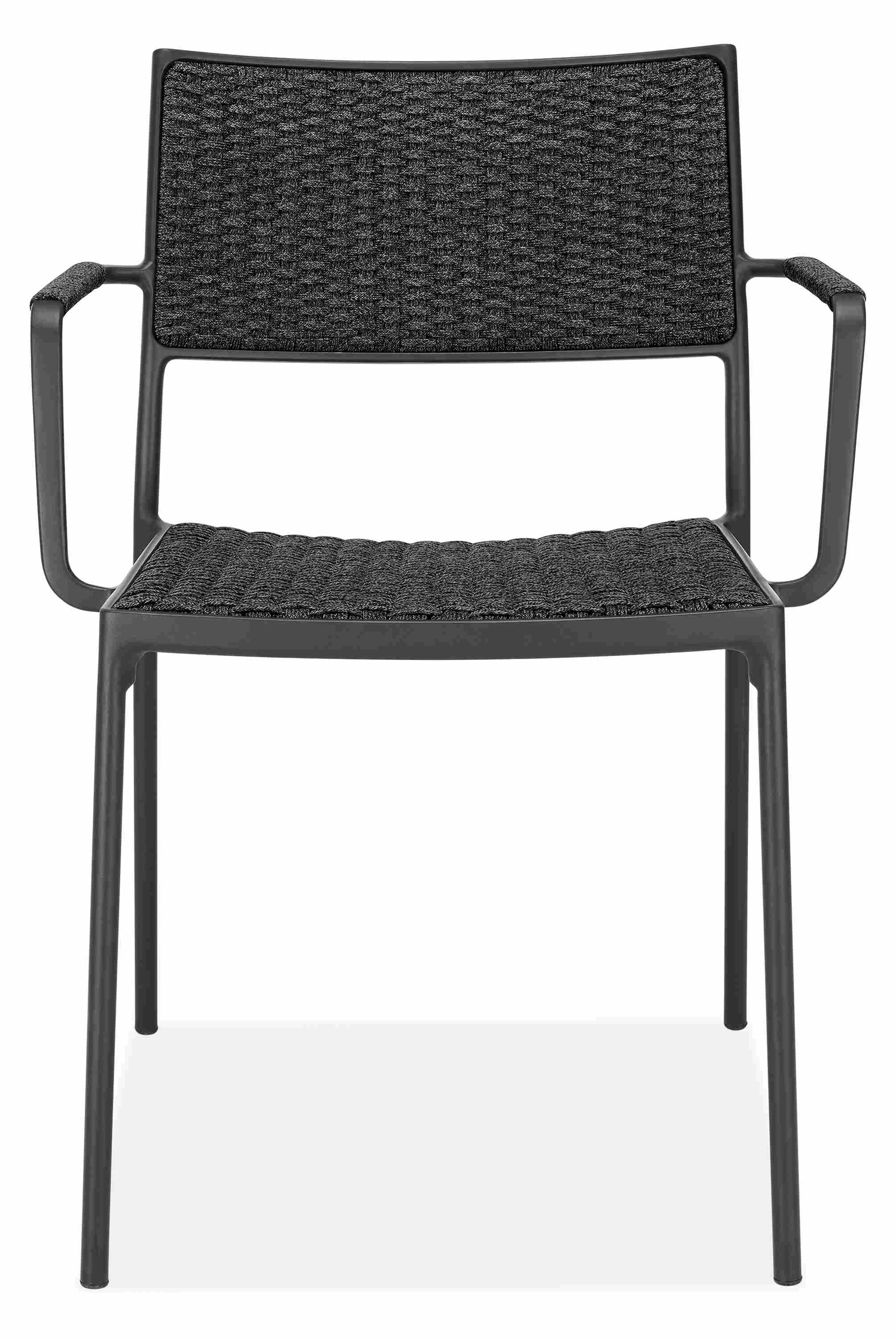 Front view of Plat Fabric Chair in Slate with Graphite Frame.