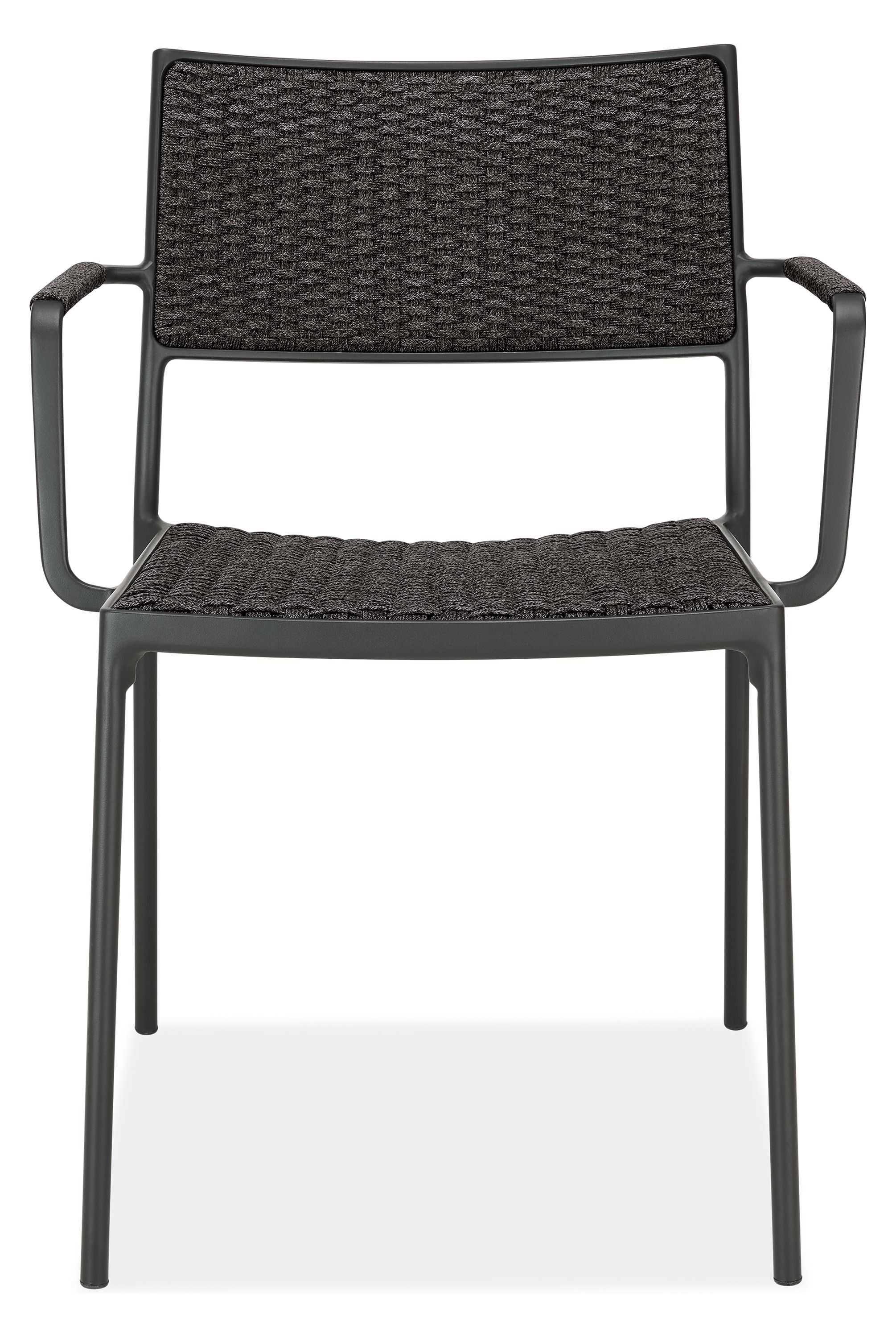 Front view of Plat Fabric Chair in Slate with Graphite Frame.