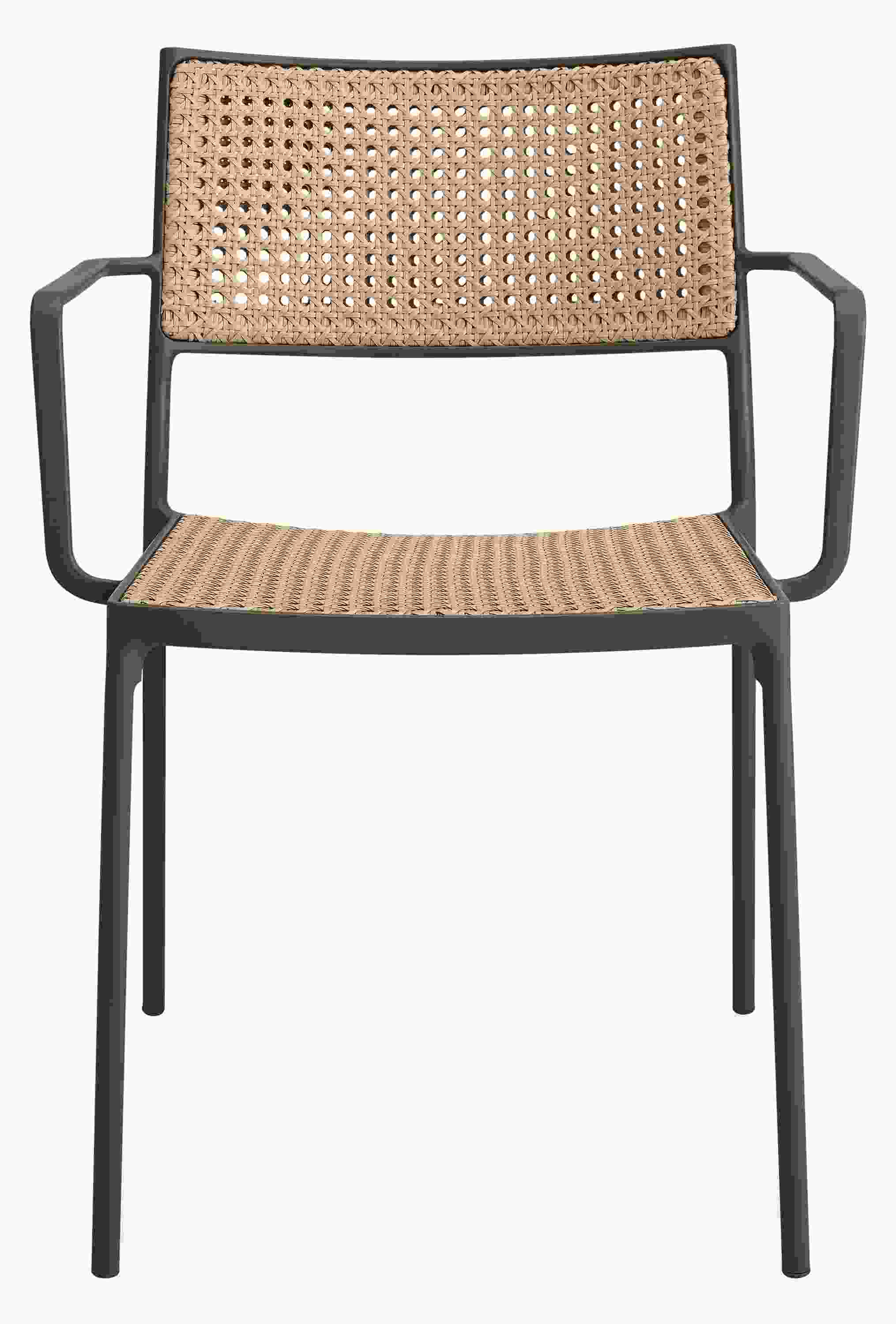 Front view of Plat Chair in Natural with Graphite Frame.