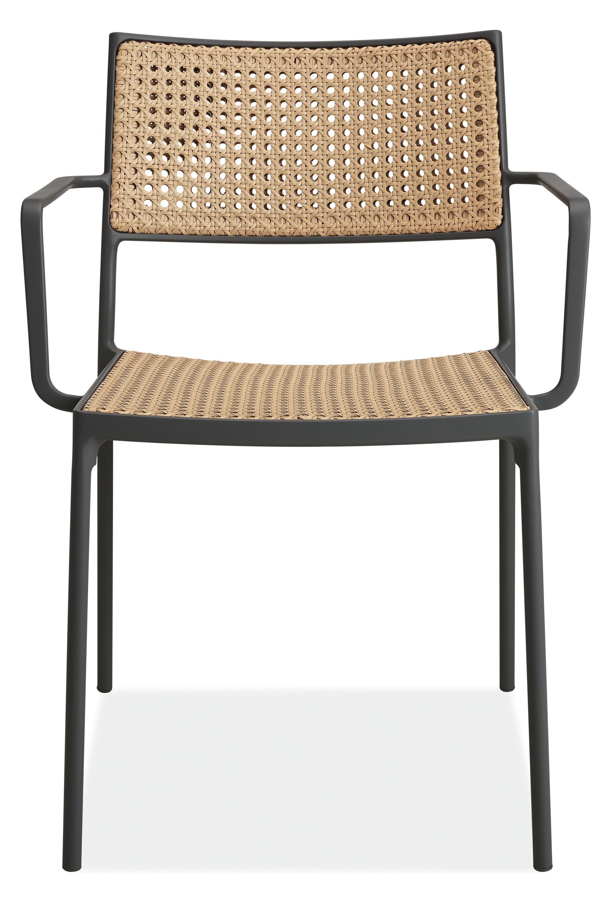 Front view of Plat Chair in Natural with Graphite Frame.