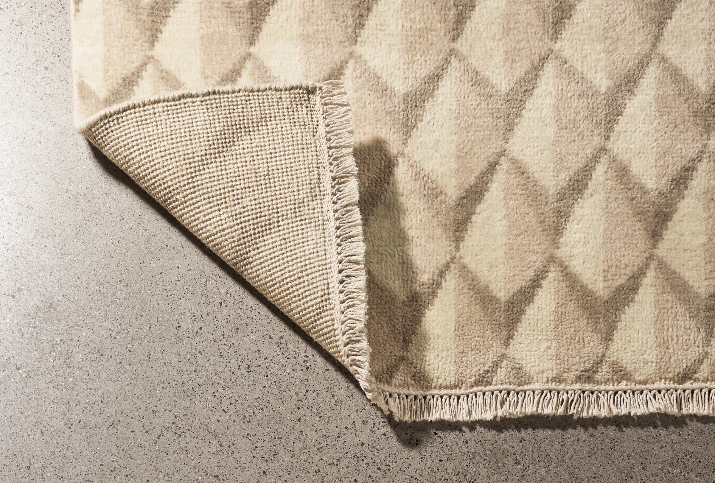 close-up of plaza rug in ivory/taupe.