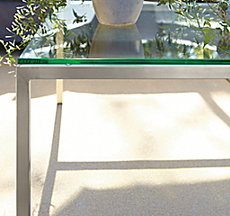 Detail of Parsons 36-square Coffee Table in Stainless Steel.